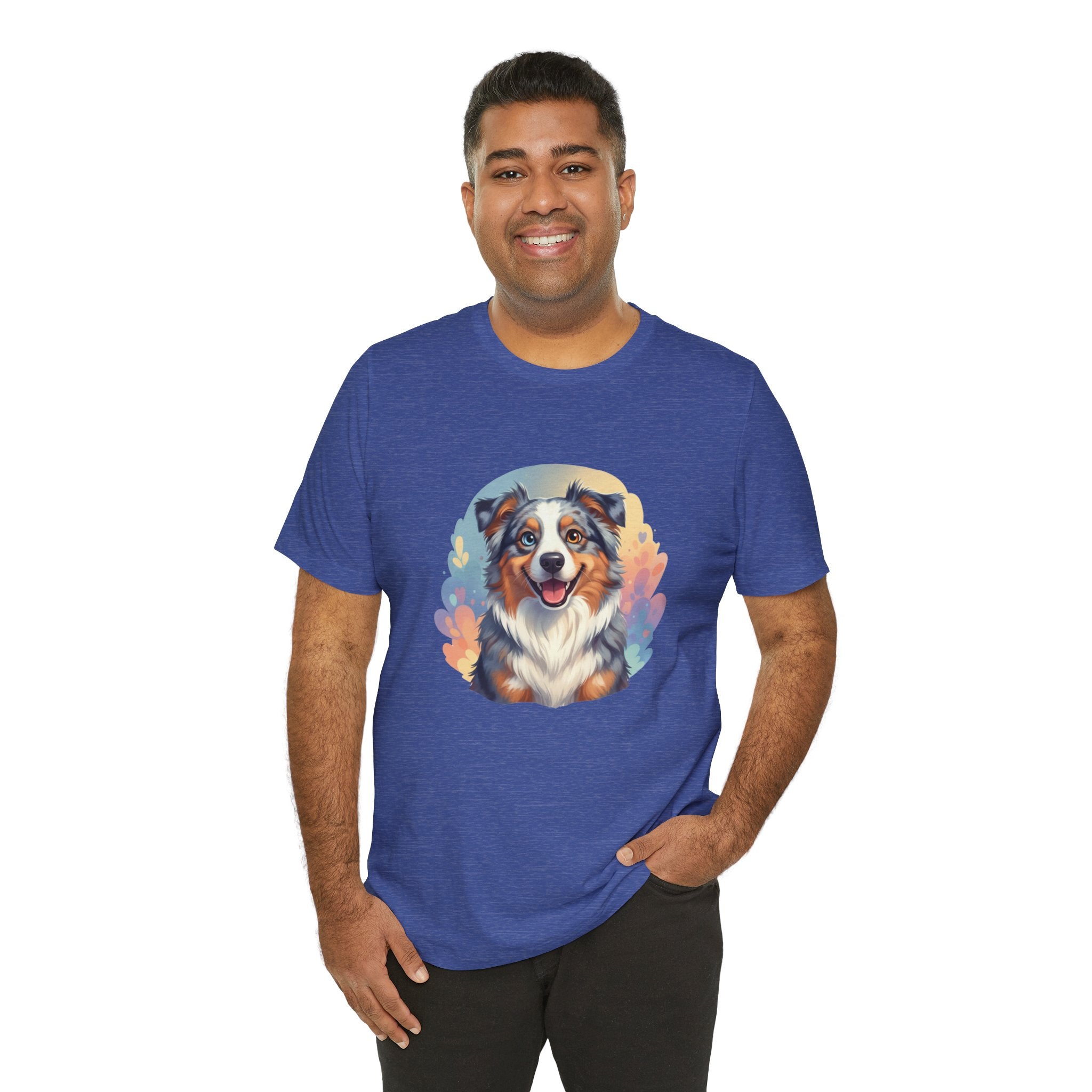 Australian Shepherd Dog Portrait T‑Shirt — Colorful Watercolor Pet Tee