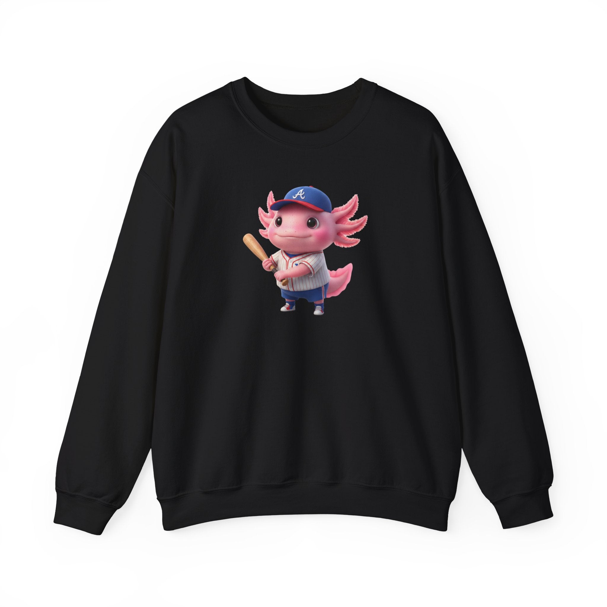 Axolotl Baseball Boy Crewneck Sweatshirt — Cute Axolotl Baseball Player Graphic