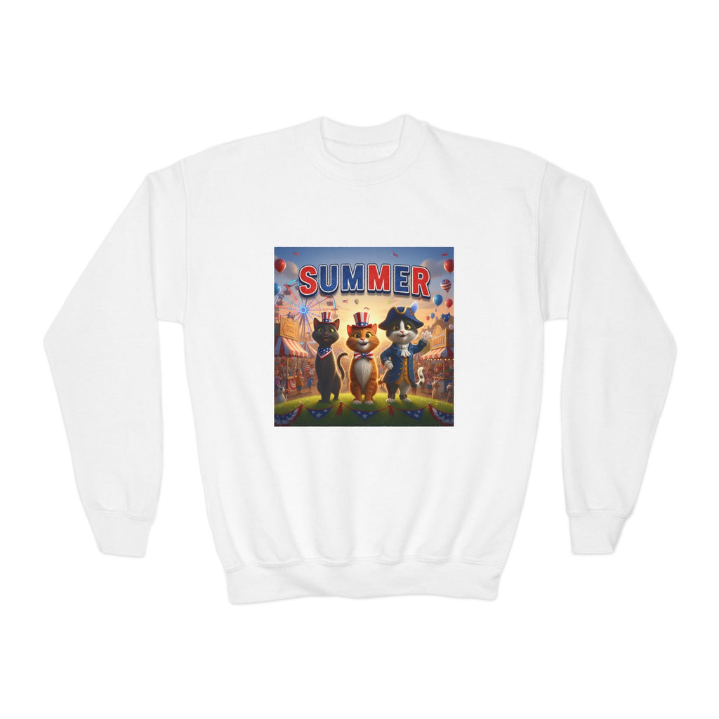 Kitties Youth Crewneck Sweatshirt – Retro 'Summer' Cartoon Kitty Graphic