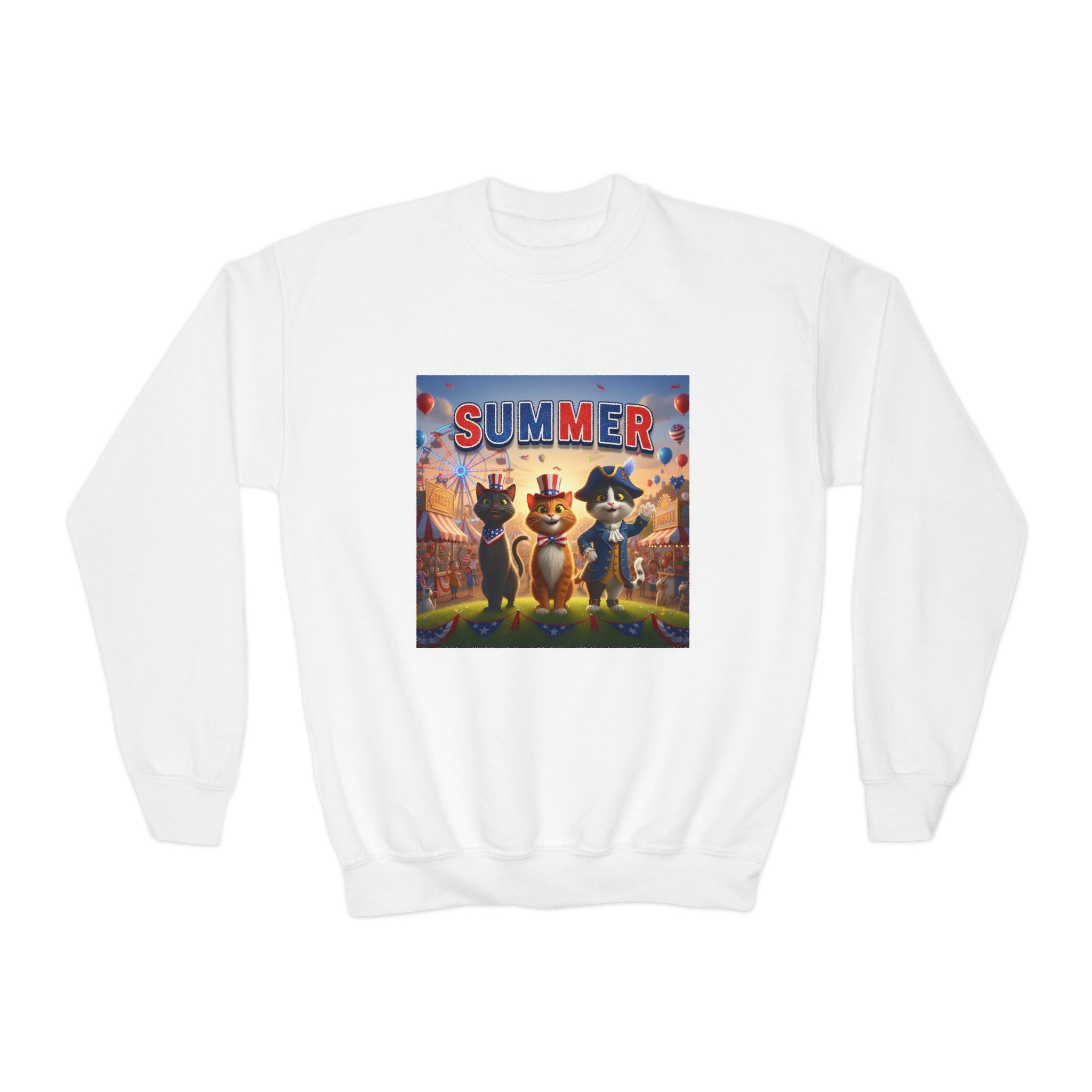 Kitties Youth Crewneck Sweatshirt – Retro 'Summer' Cartoon Kitty Graphic