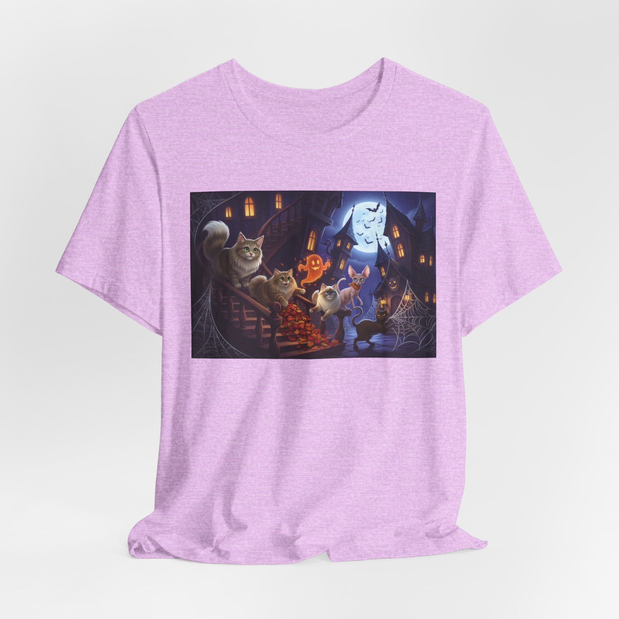 Cats Halloween Ghost & Cats Tee — Trick-or-Treat Night Graphic T-Shirt