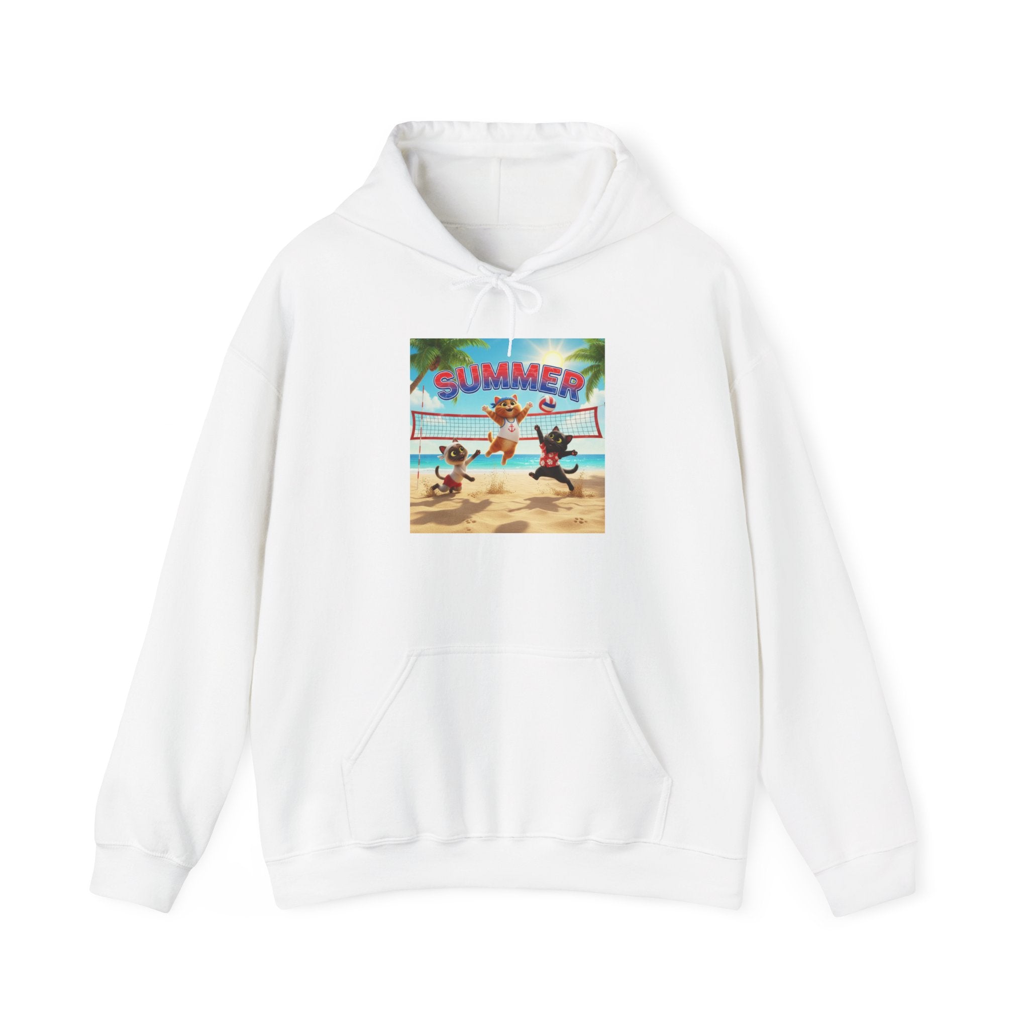 Kitties Summer Beach Volleyball Hoodie | Cute Cat Vacation Graphic Sweatshirt