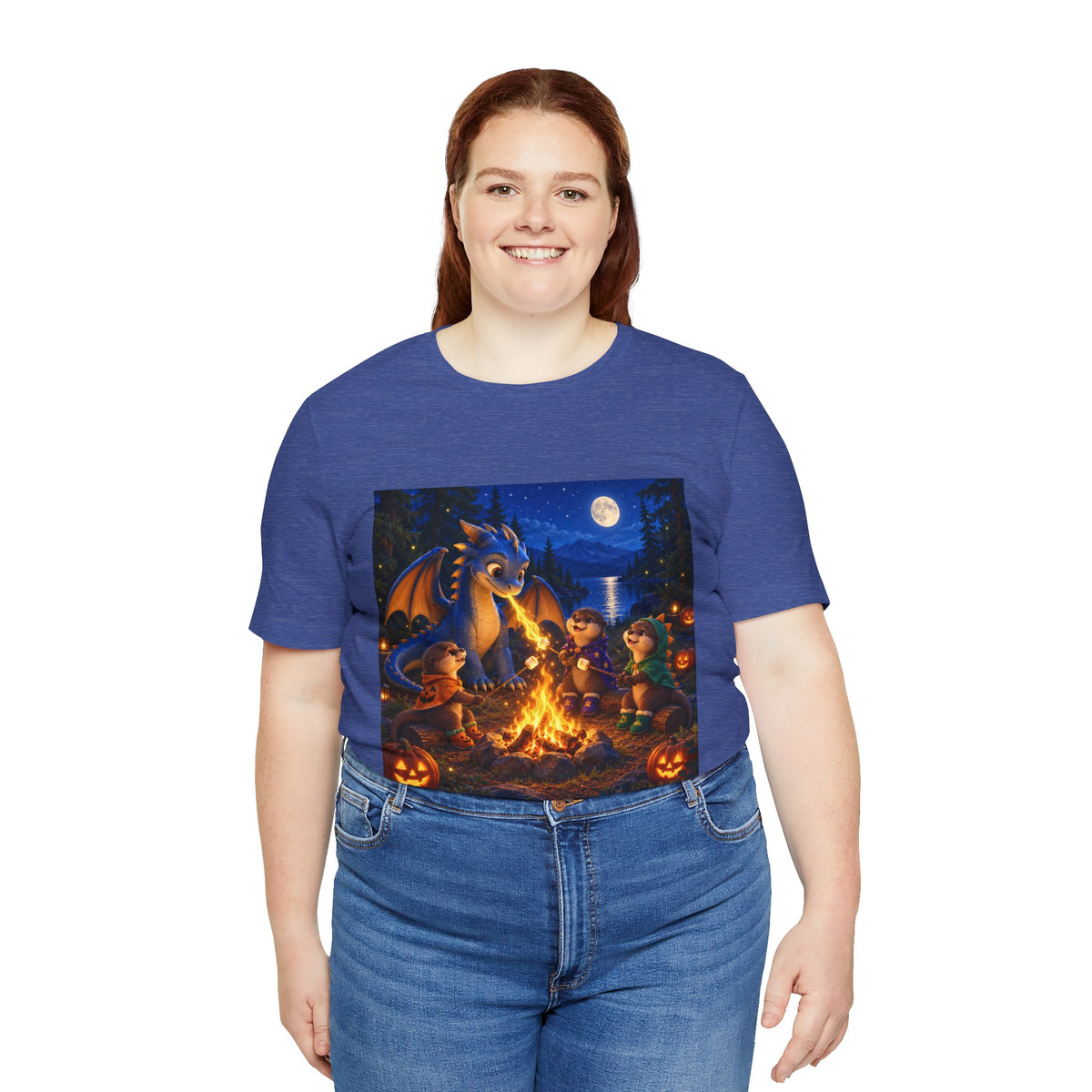 Dragon Halloween Campfire Tee — Cute Dragon and Jack‑O'Lantern Shirt