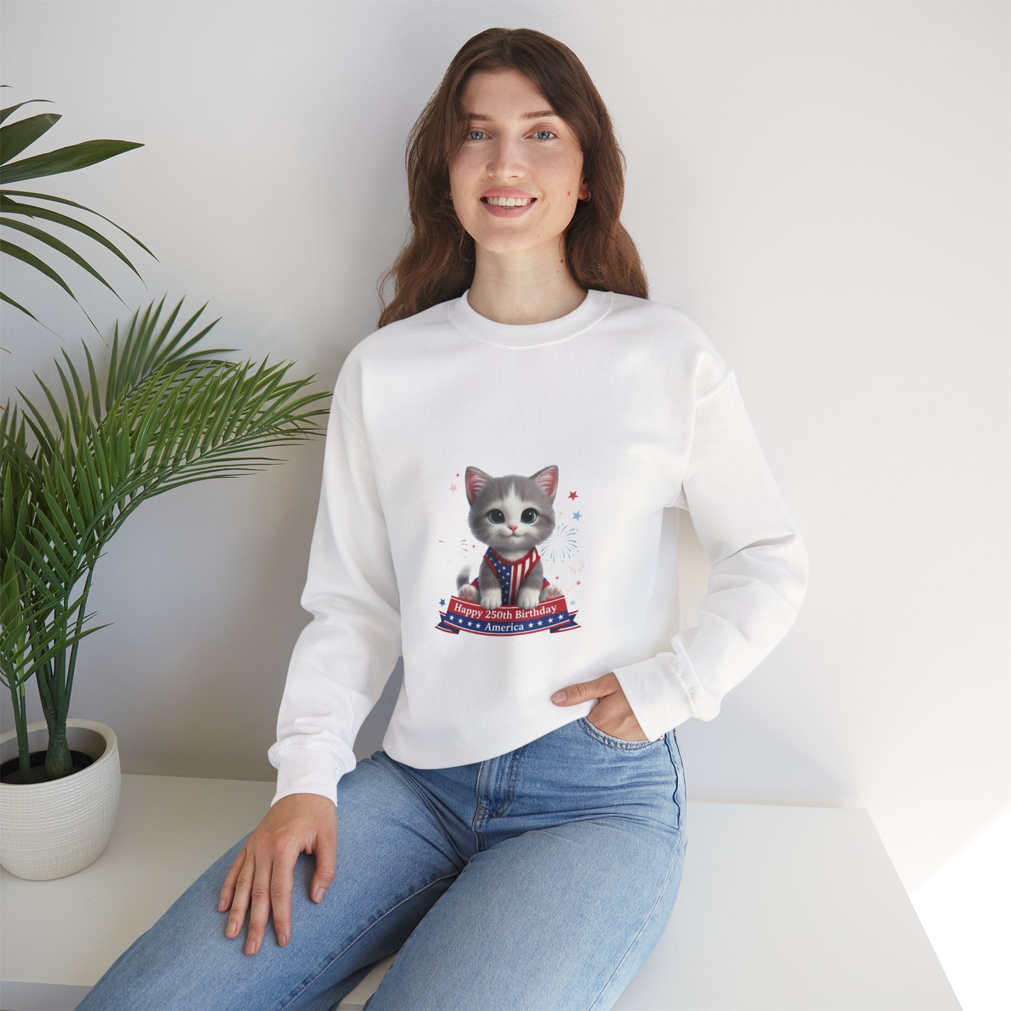 Patriotic Kitten Crewneck Sweatshirt – Cute 4th of July Cat Design