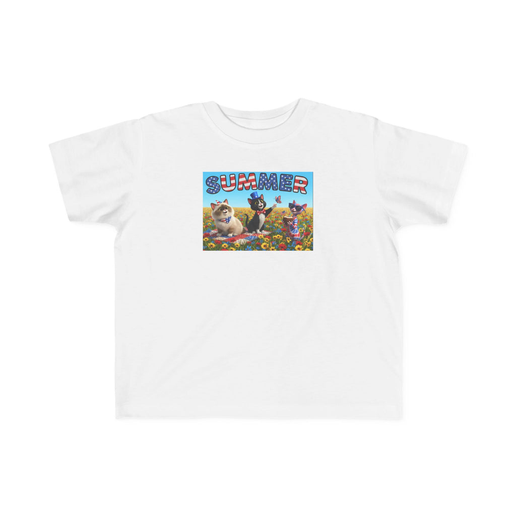 Kitties Summer Patriotic Cats Toddler Tee - Colorful Floral Playtime Graphic Shirt