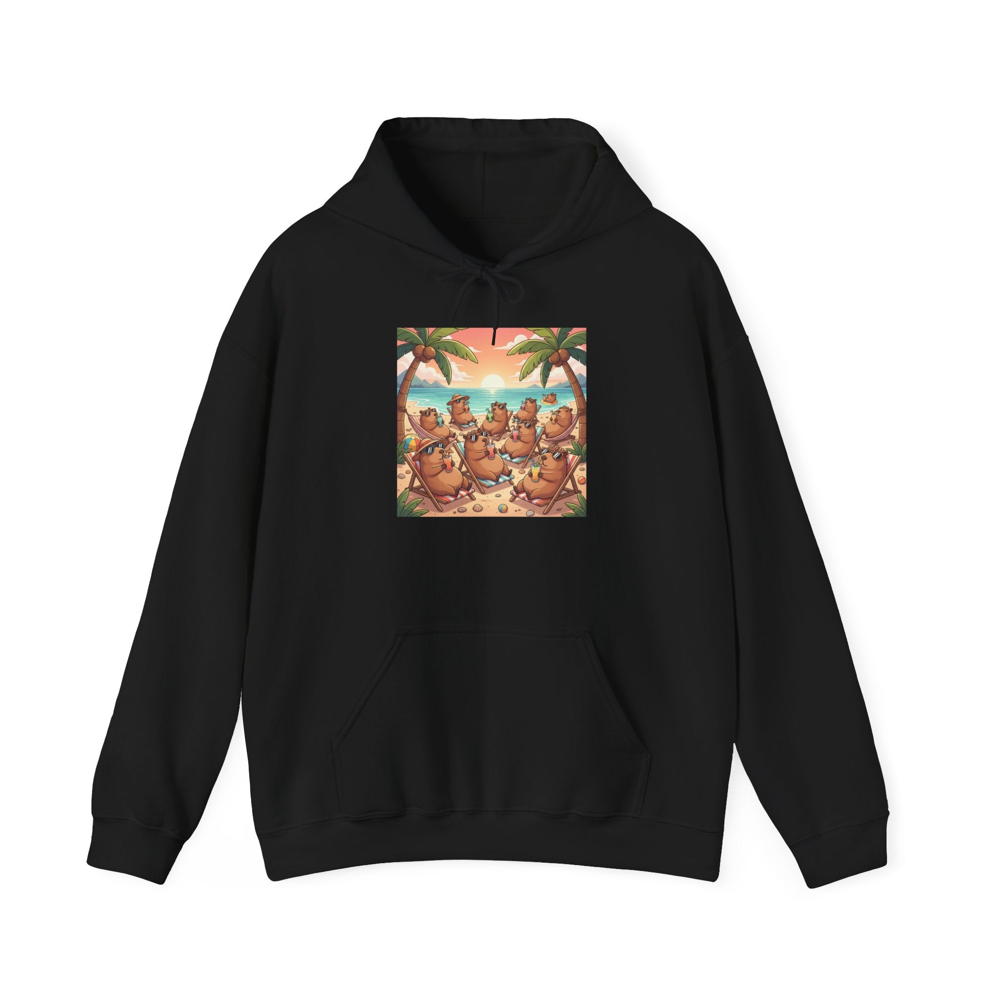 Capybaras on the Beach Hoodie — Tropical Beach Party Pullover