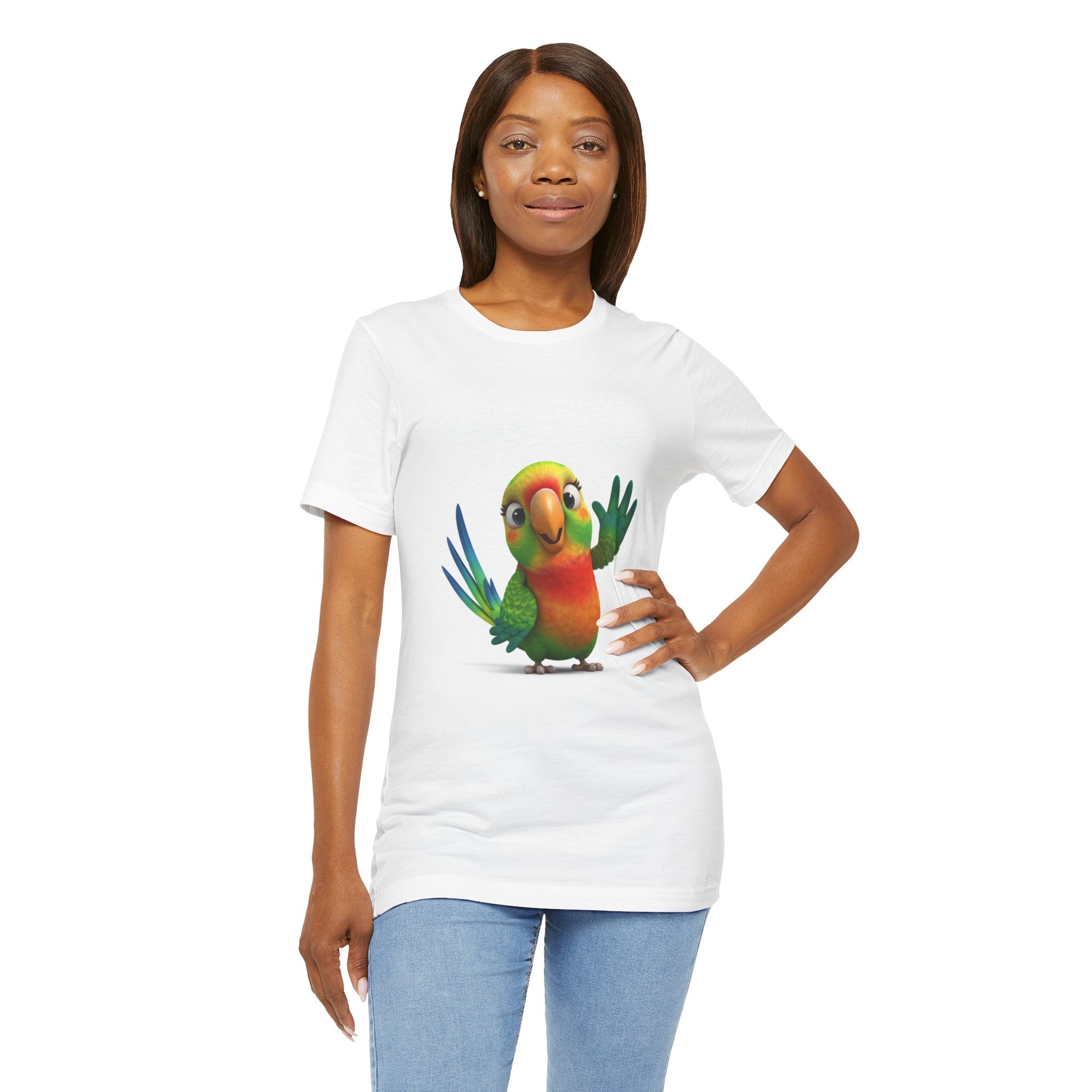 Cute Colorful Parrot T-Shirt — Waving Tropical Bird Tee for Kids & Bird Lovers