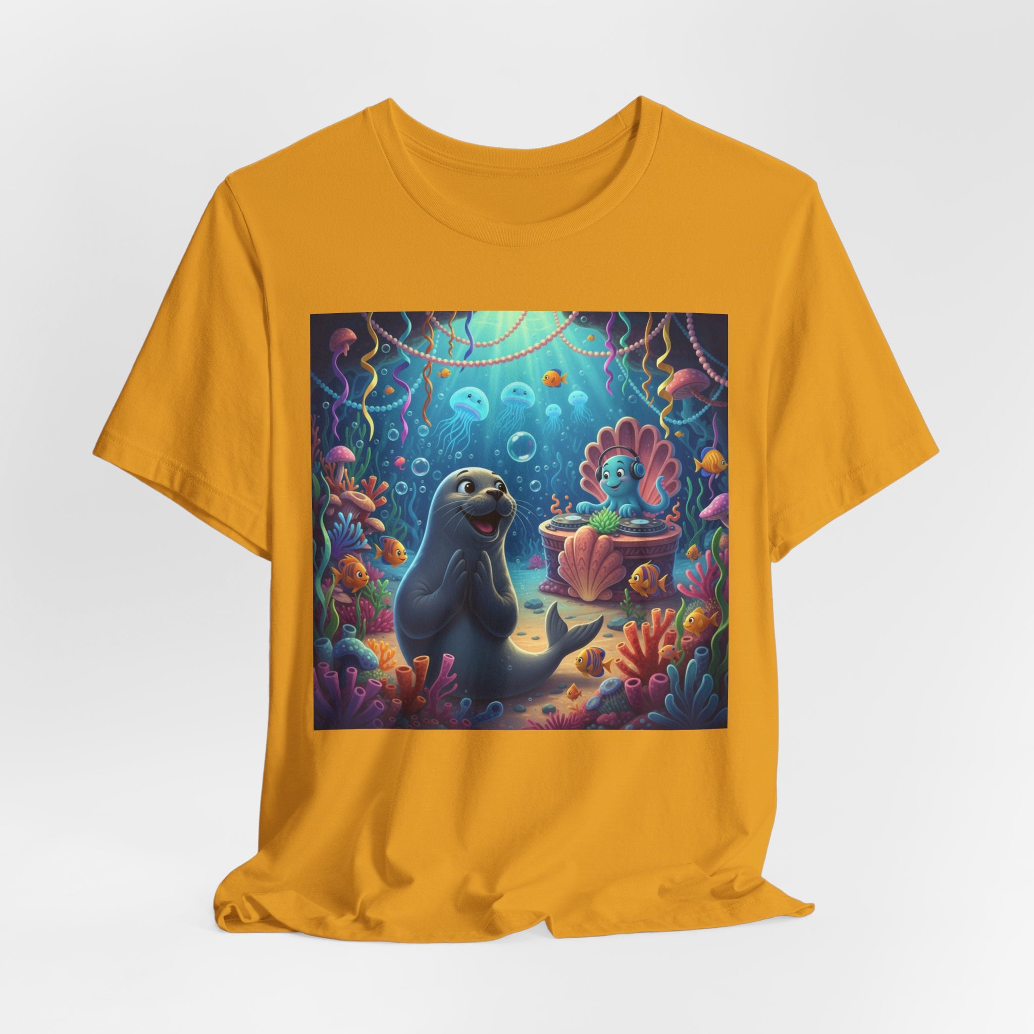 Sea Friends Graphic Tee — Playful Underwater Seal & Mermaid Design