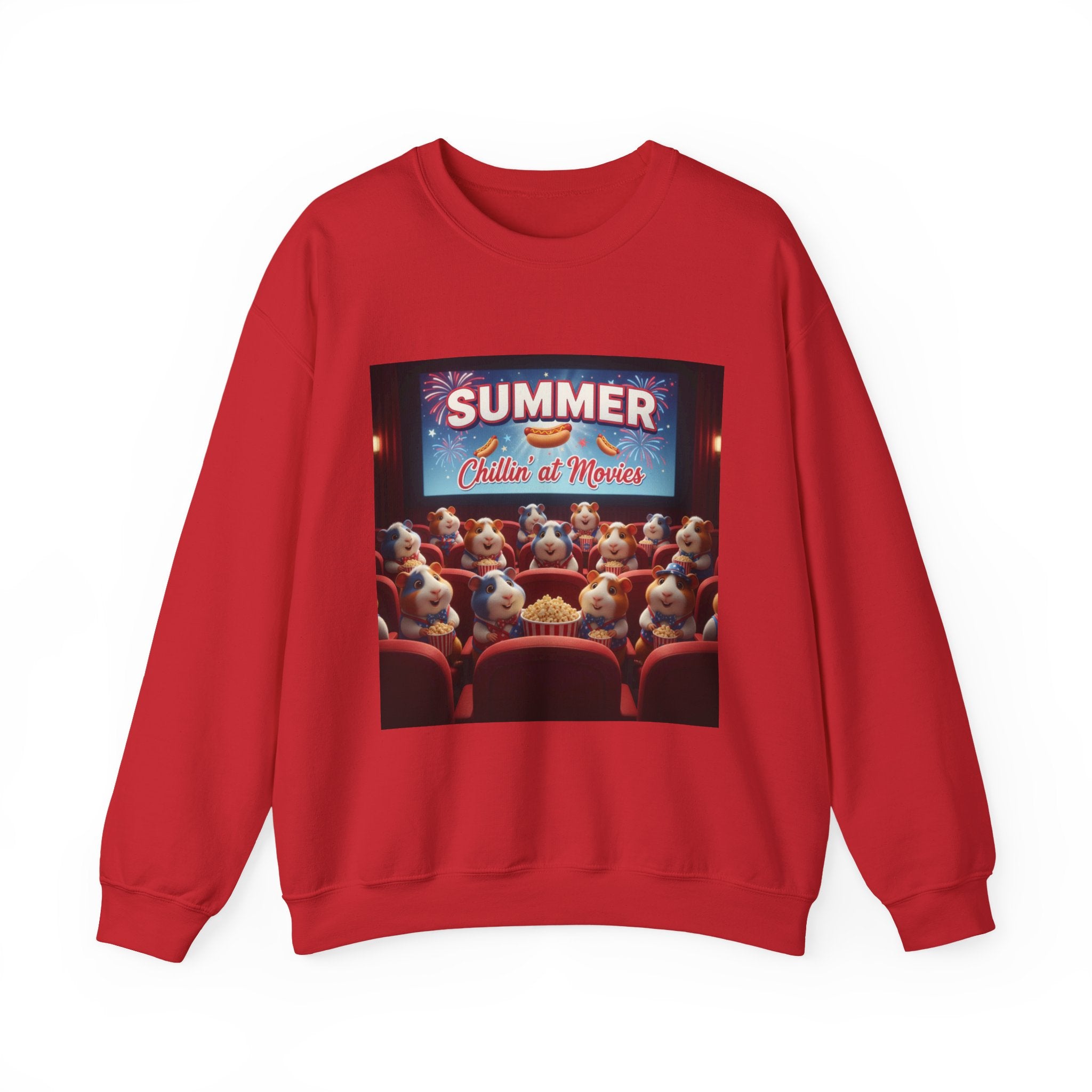 Crewneck Sweatshirt — "Summer Chillin' at Movies" Vintage Cinema Puppy Theater Design