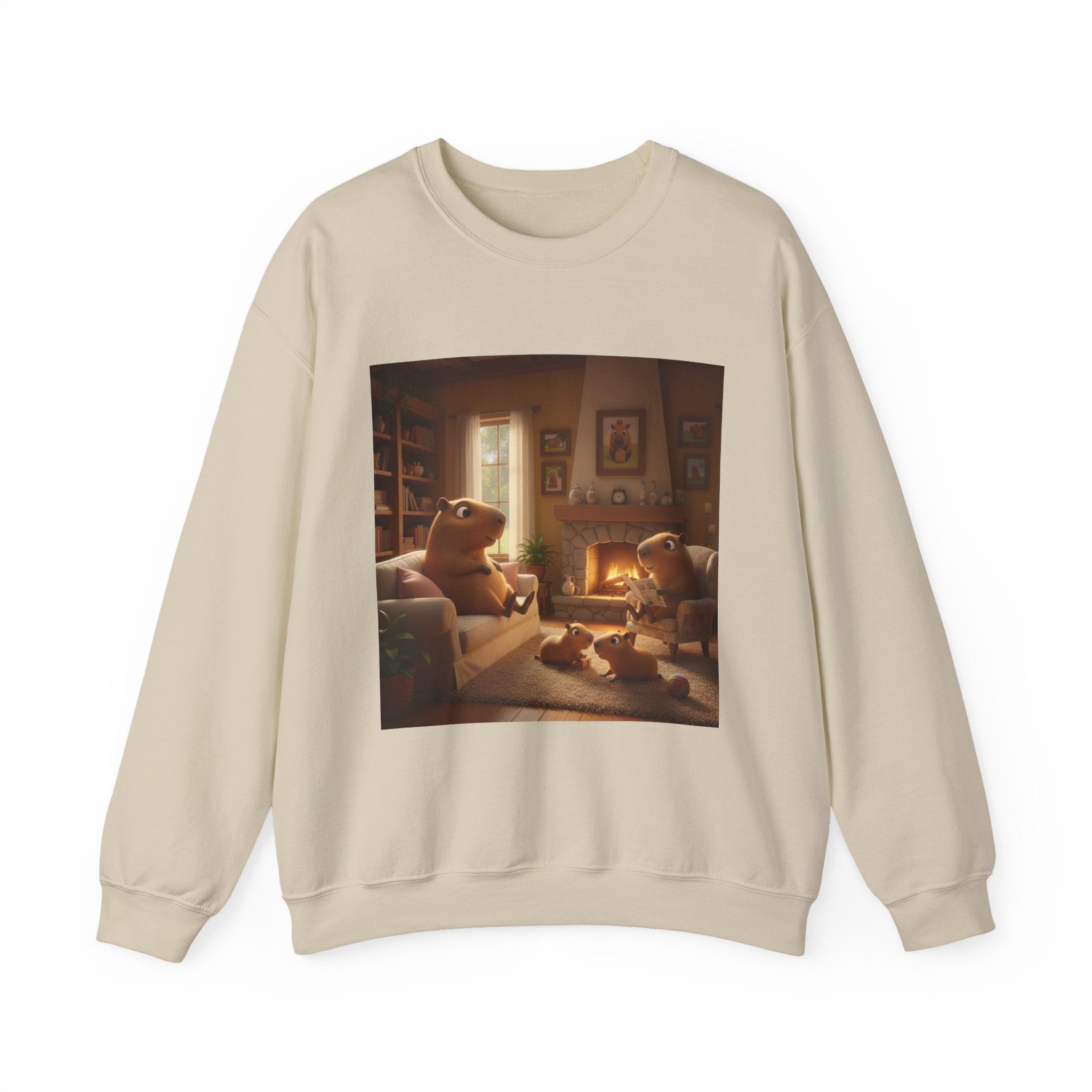 Capybara Family Fireplace Sweatshirt – Cute Night Crewneck