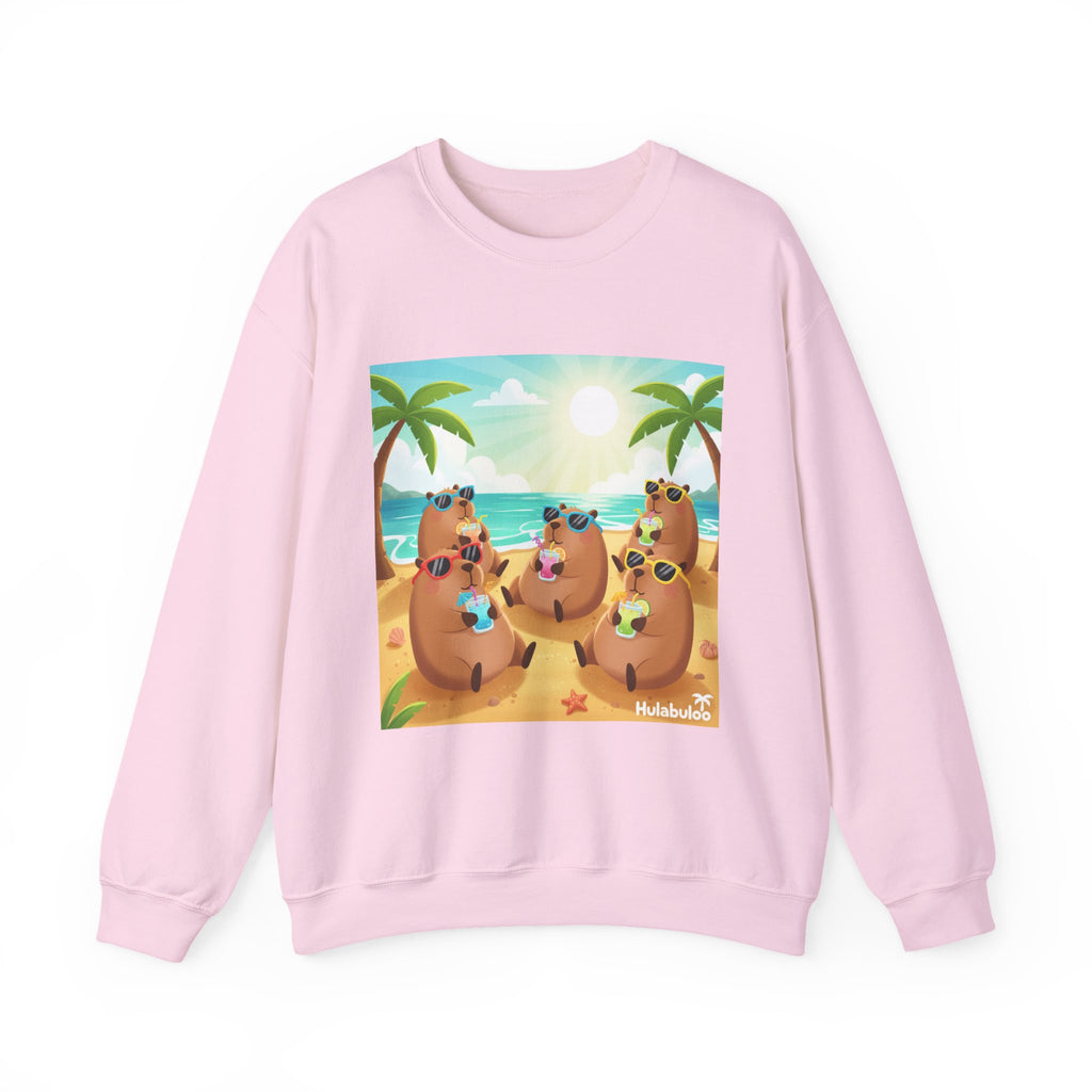 Capybara  Beach Crewneck Sweatshirt — Cute Tropical Capybaras Drinking Cocktails