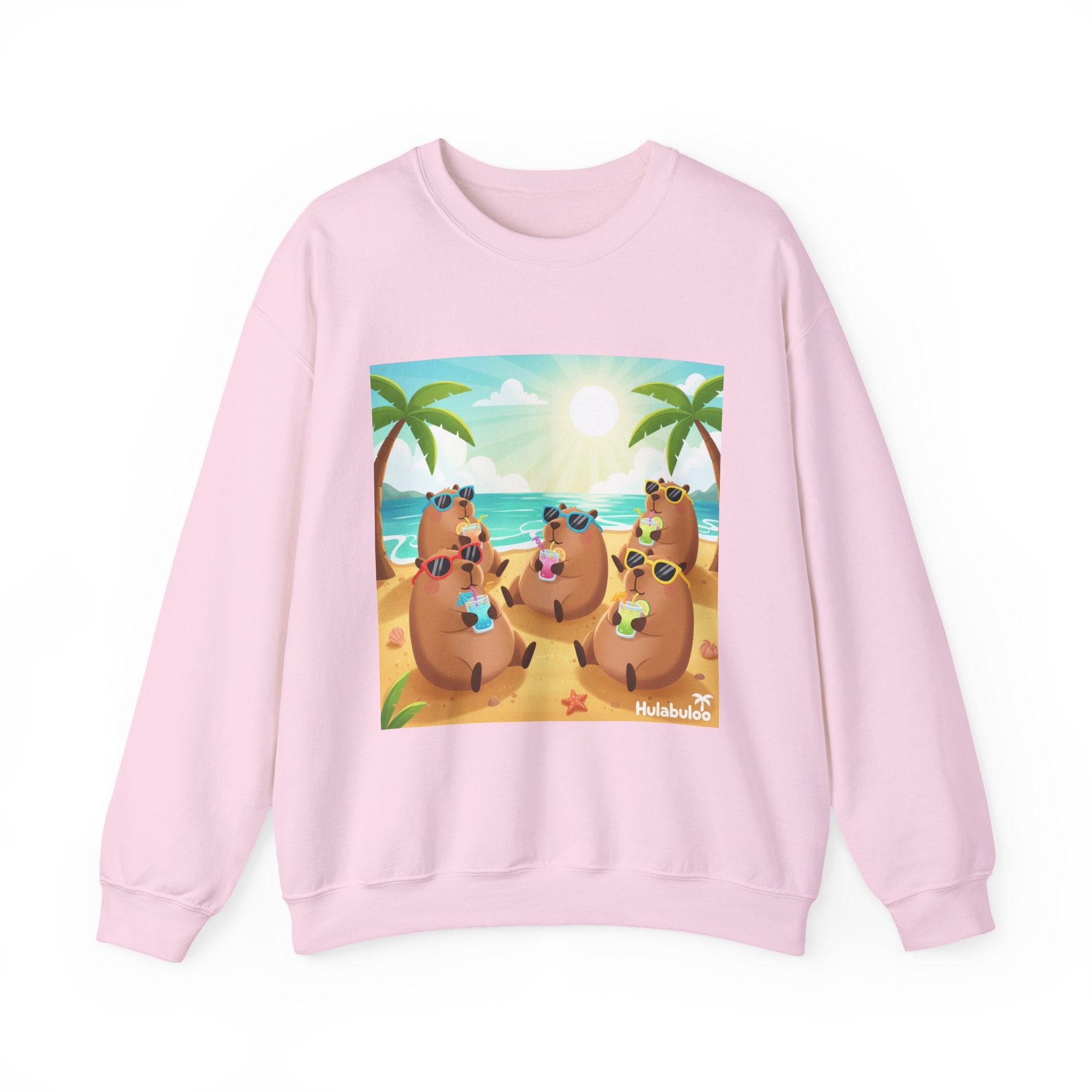 Capybara  Beach Crewneck Sweatshirt — Cute Tropical Capybaras Drinking Cocktails