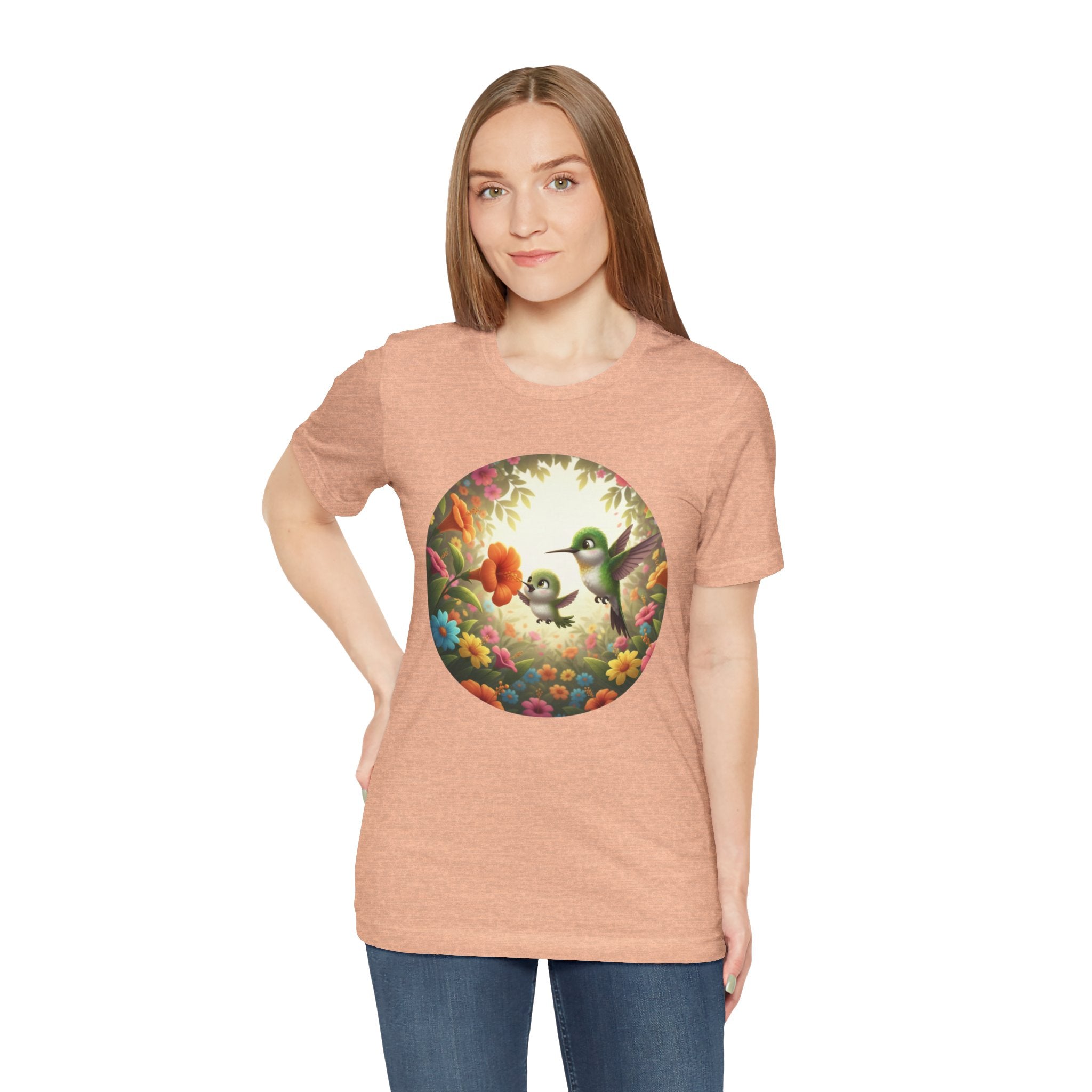 Hummingbird Garden Tee — Whimsical Floral Wildlife T-Shirt