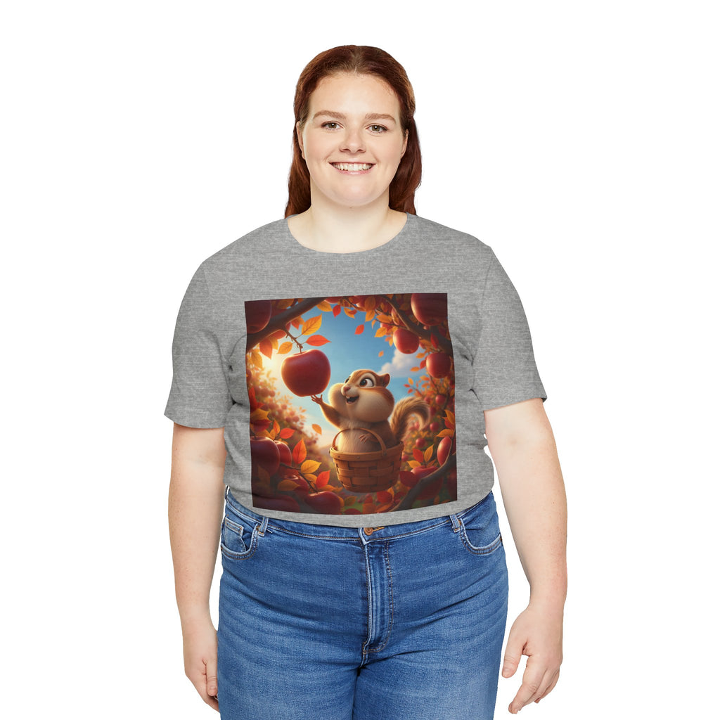 Autumn Squirrel Harvest T-Shirt — Cute Cartoon Squirrel Picking Apples