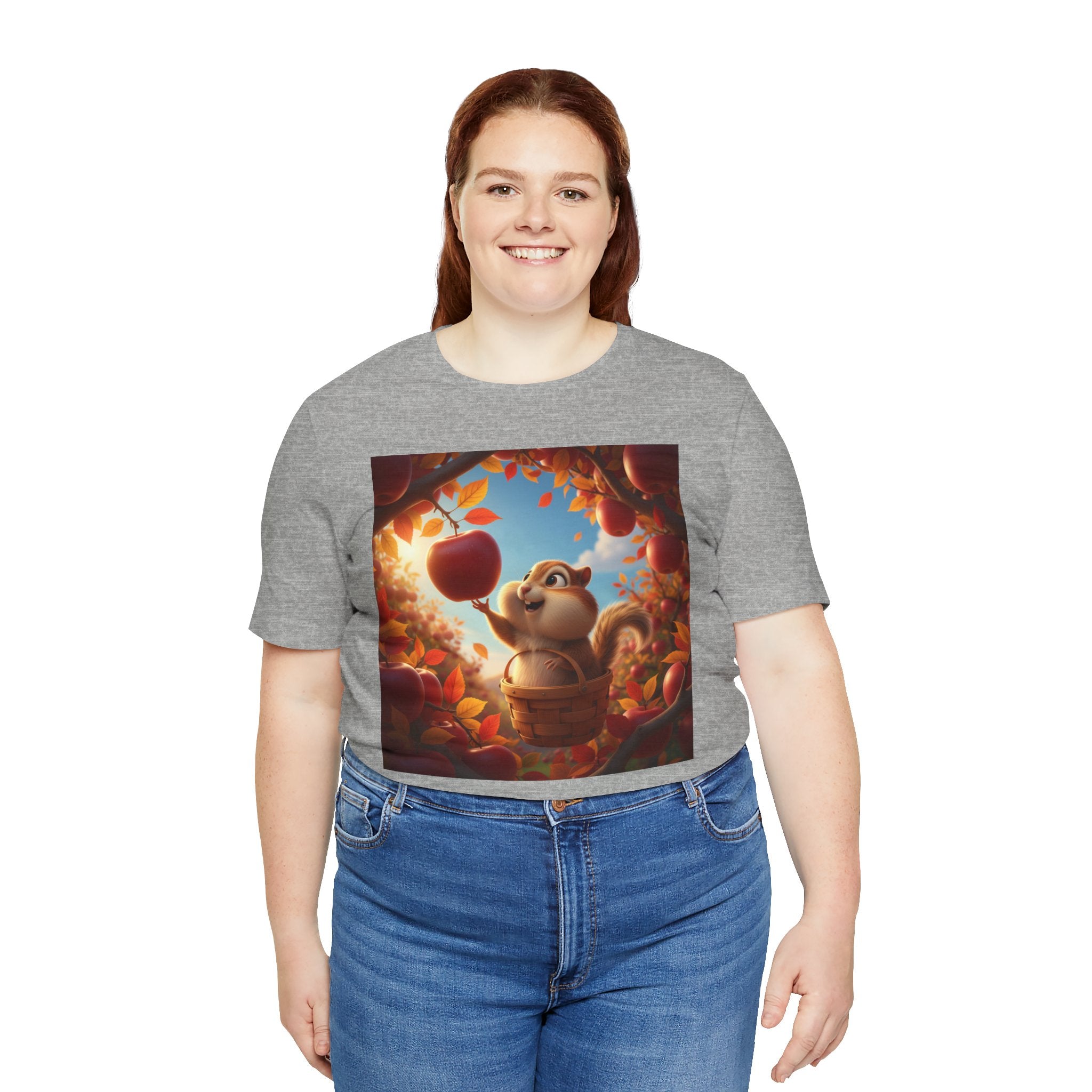 Autumn Squirrel Harvest T-Shirt — Cute Cartoon Squirrel Picking Apples