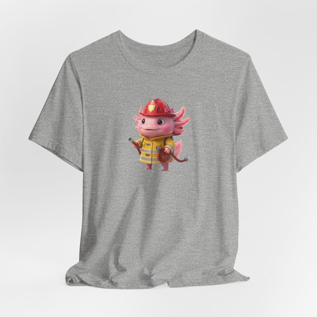 Axolotl Firefighter Girl T-Shirt — Cute Kid’s Firefighter Axolotl Graphic Tee