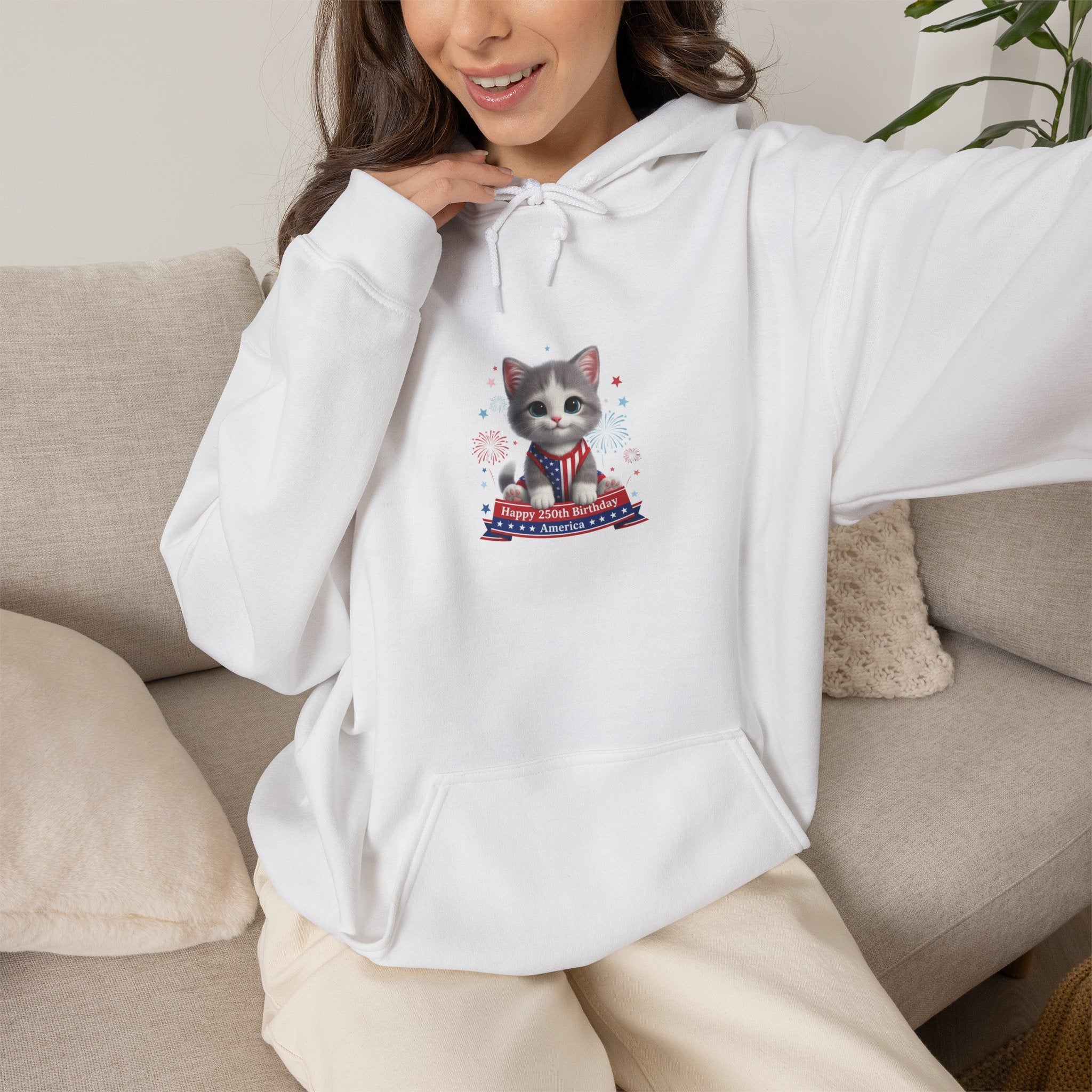 Kitten Hoodie — Cute Cat in Sweater Patriotic Graphic