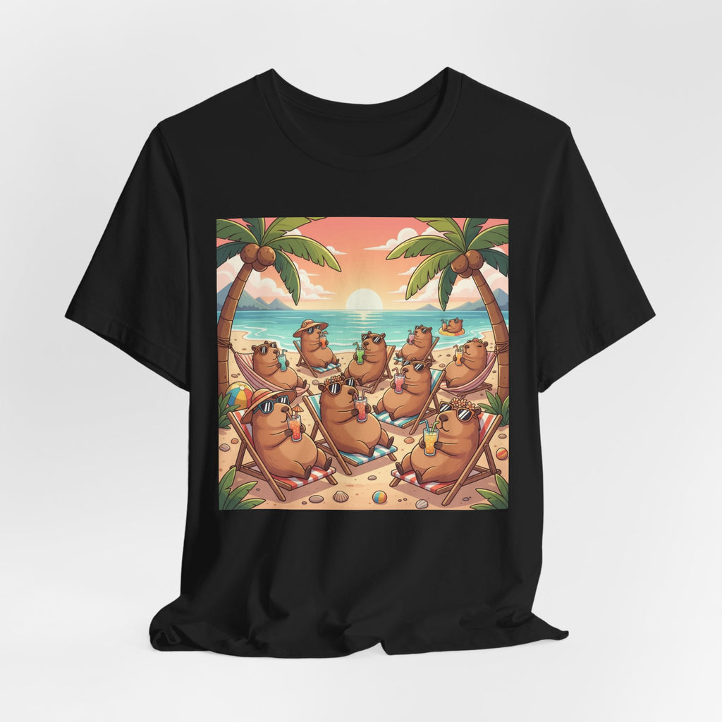 Capybaras on the Beach T-Shirt — Cute Sunset Palm Beachwear