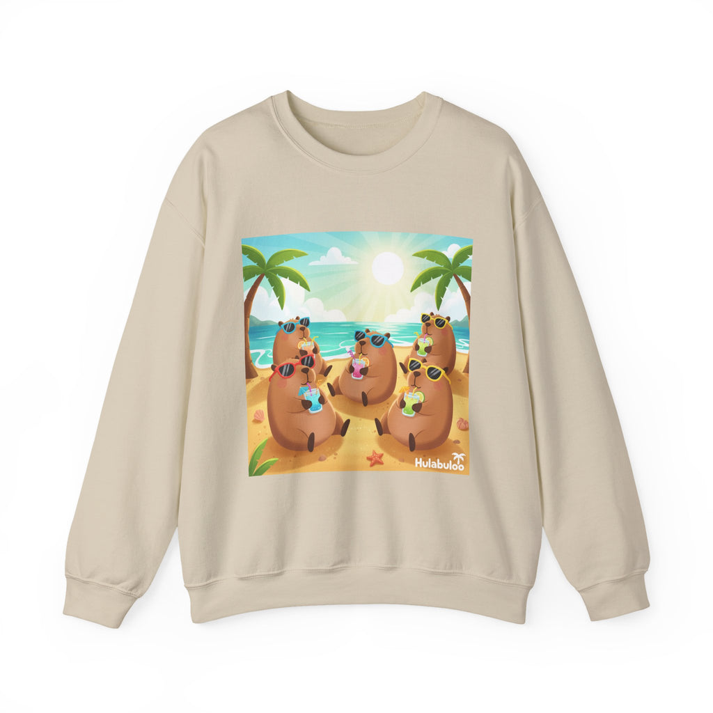 Capybara  Beach Crewneck Sweatshirt — Cute Tropical Capybaras Drinking Cocktails