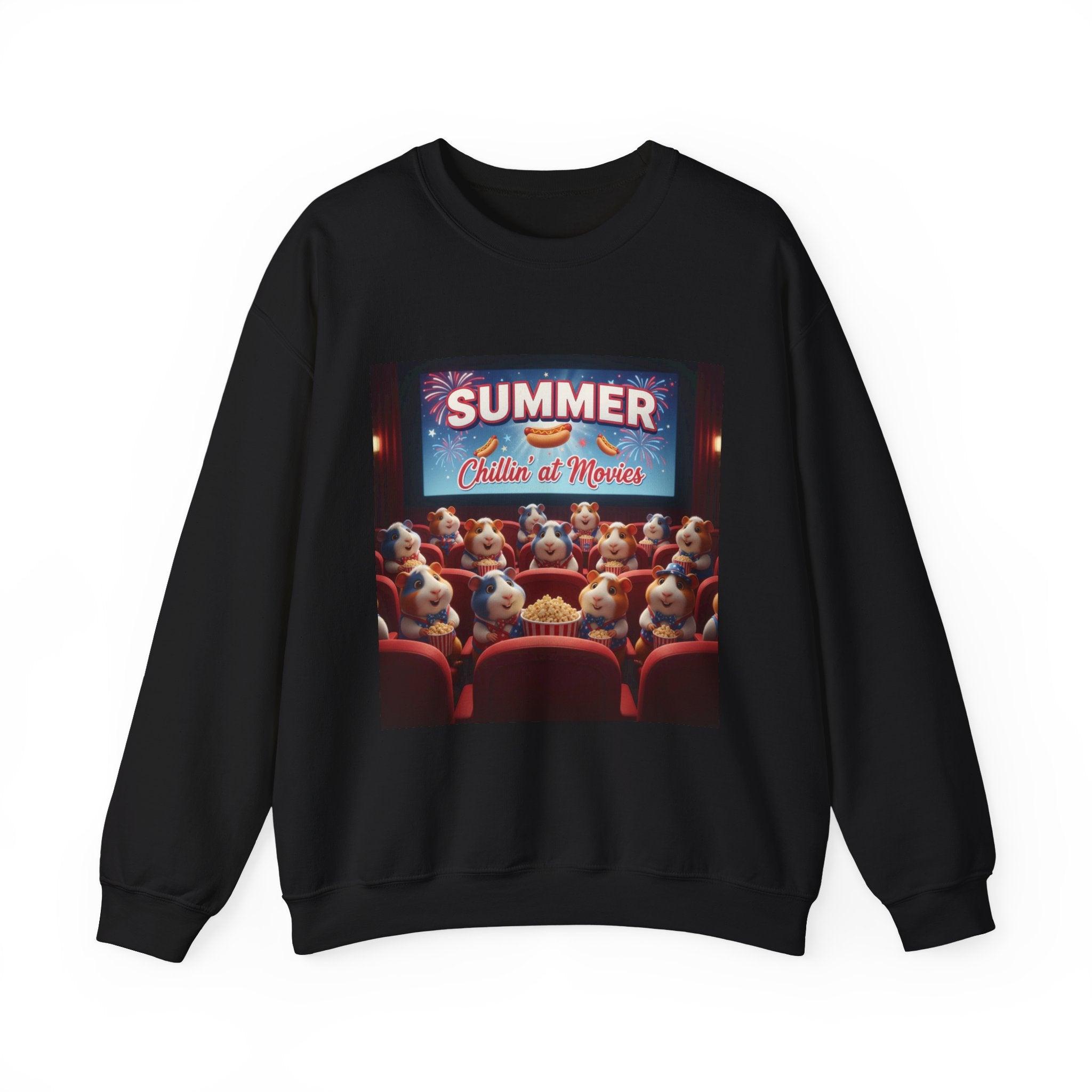 Crewneck Sweatshirt — "Summer Chillin' at Movies" Vintage Cinema Puppy Theater Design