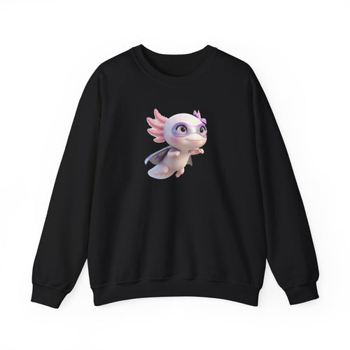 Axolotl Superhero Girl Flying Crewneck Sweatshirt — Cute Pastel Axolotl Design