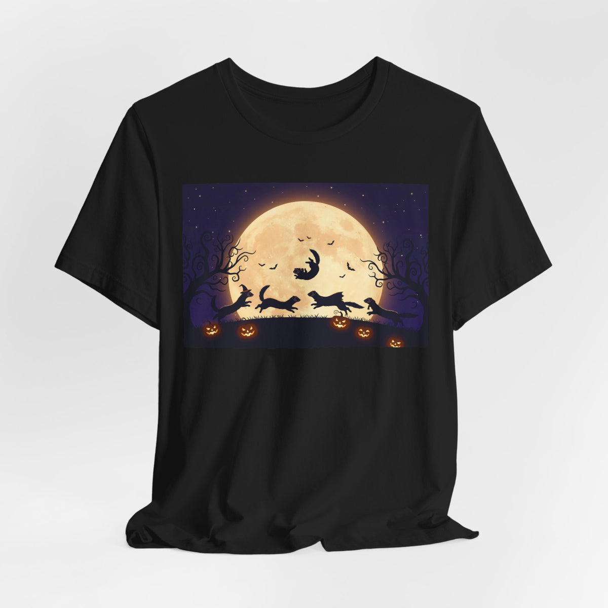 Ferrets Halloween Moon T‑Shirt — Spooky Full Moon Pumpkin Night Tee