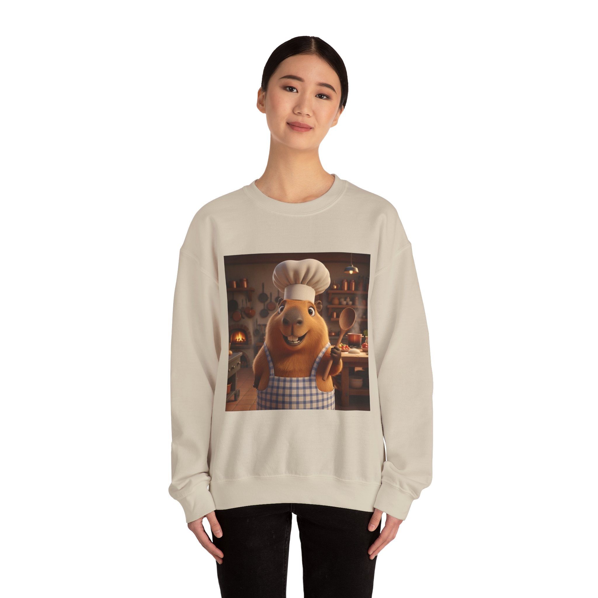 Capybara Chef Crewneck Sweatshirt — Cute Cartoon Capybara Chef Kitchen Pullover