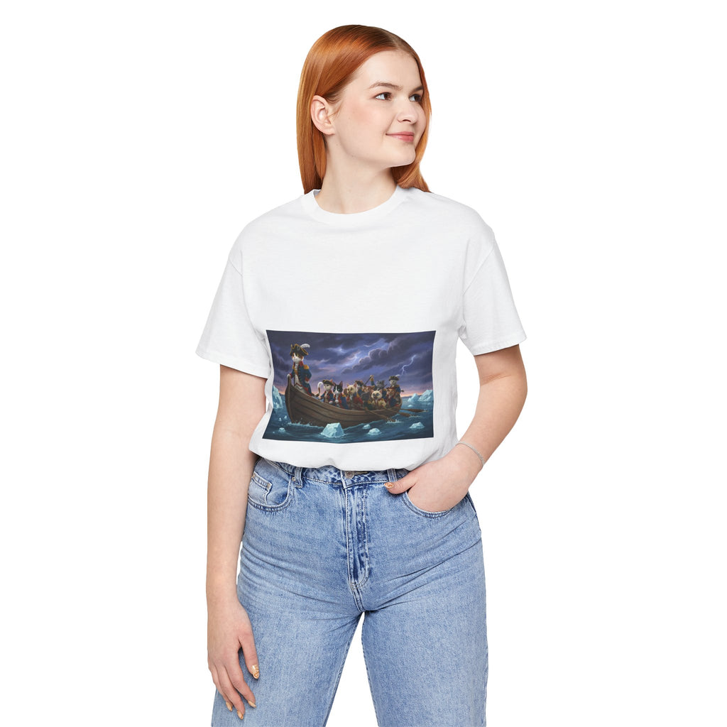 Washington Kitty Crosses the Delaware- T Shirt Comical Shirt