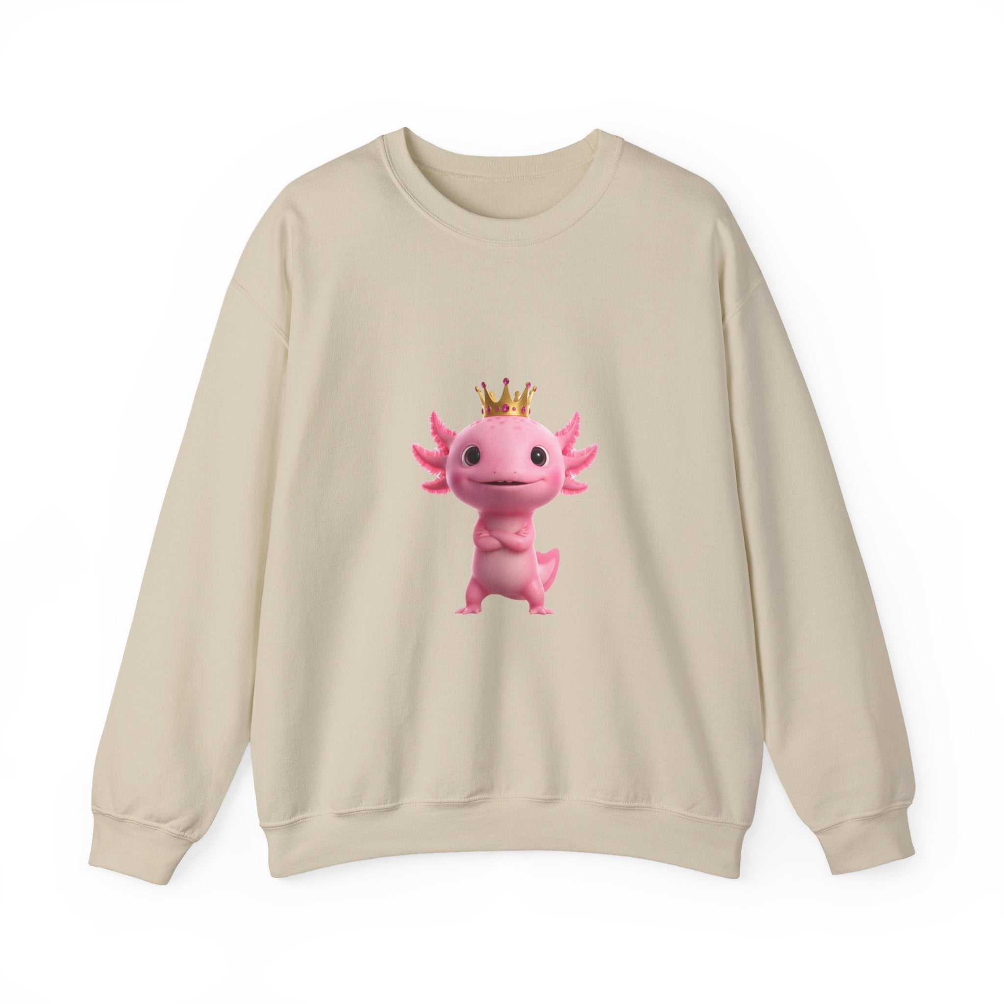 Axolotl Royal Crewneck Sweatshirt — Cute Pink Axolotl with Crown