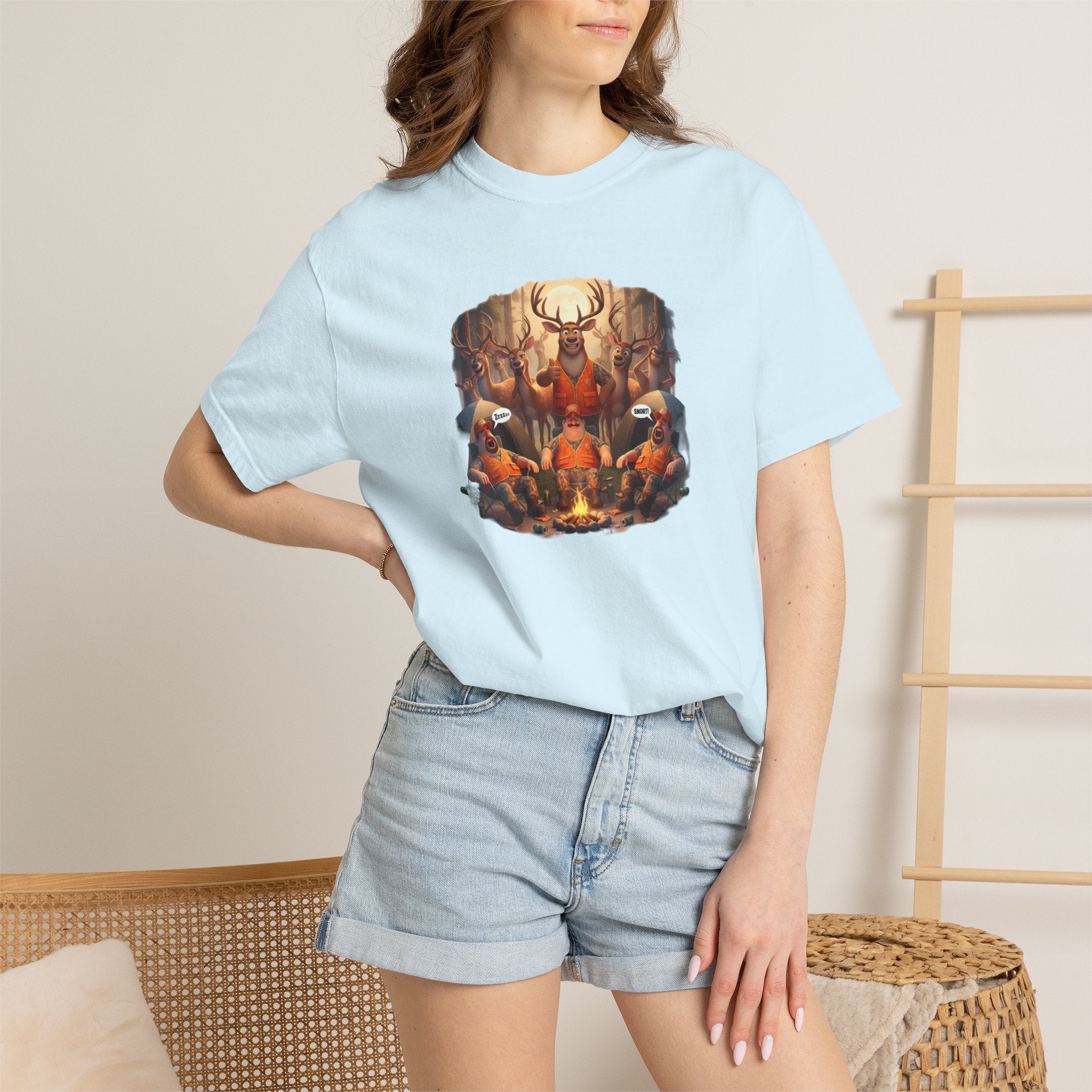 Deer Hunters Napping T-Shirt — Woodland Animal Illustration Tee
