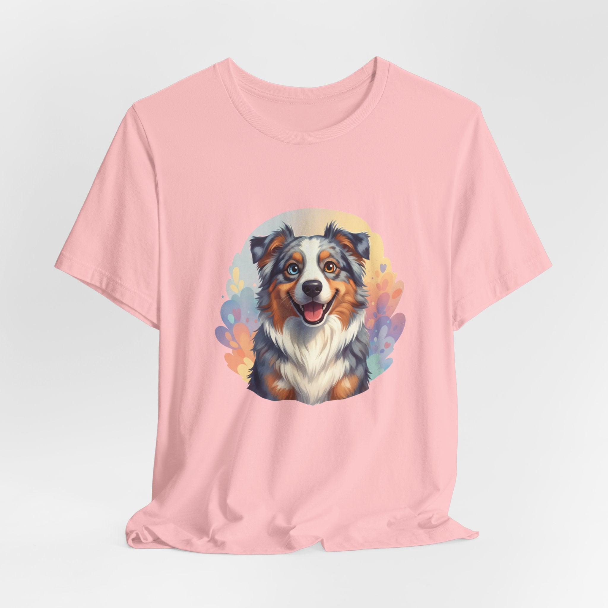 Australian Shepherd Dog Portrait T‑Shirt — Colorful Watercolor Pet Tee
