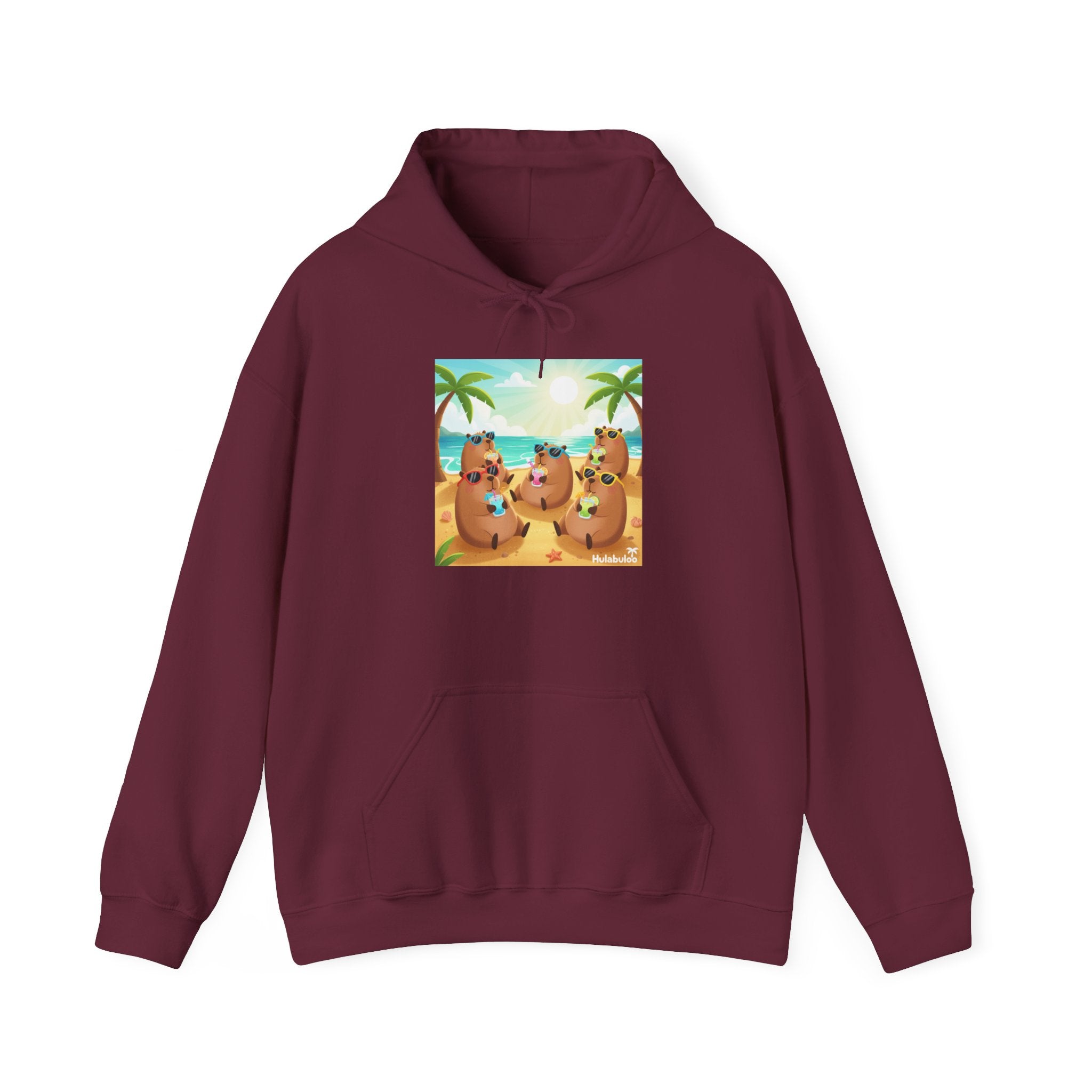Capybaras at the Beach Hoodie — Cute Palm Tree Vacation Pullover