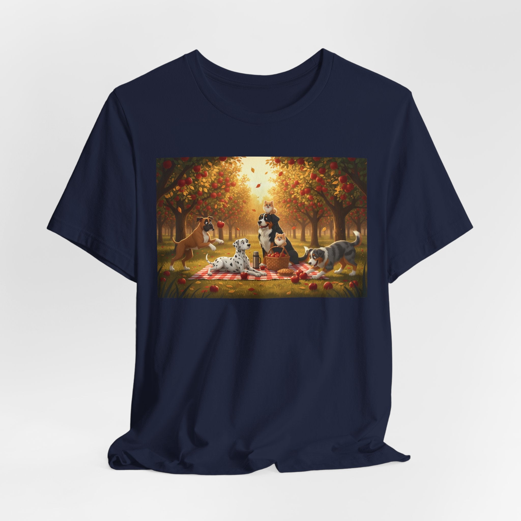 Dogs Autumn Picnic T‑Shirt — Cozy Fall Forest Canine Scene
