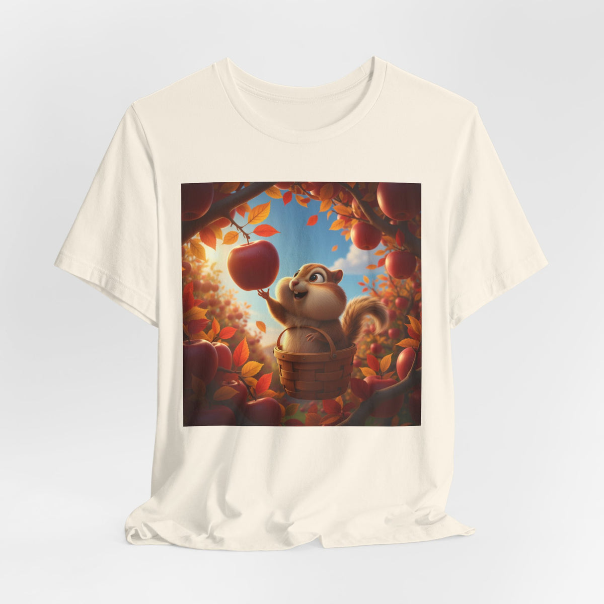 Autumn Squirrel Harvest T-Shirt — Cute Cartoon Squirrel Picking Apples