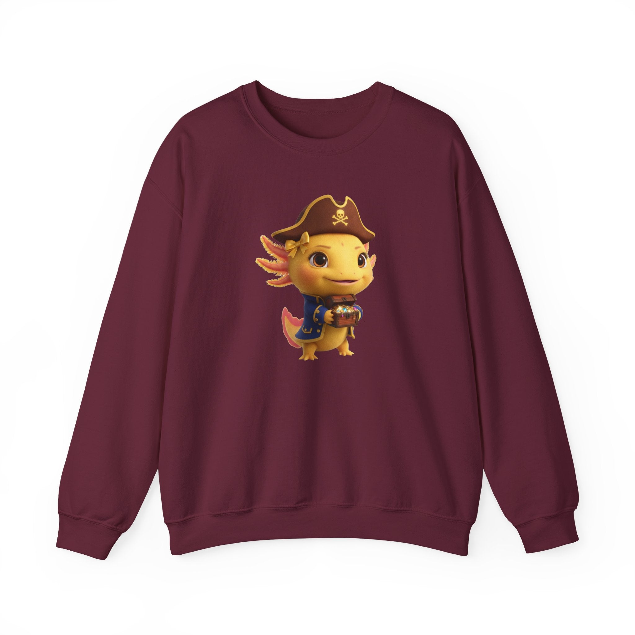 Axolotl Pirate Girl Crewneck Sweatshirt — Cute Pirate Axolotl Graphic