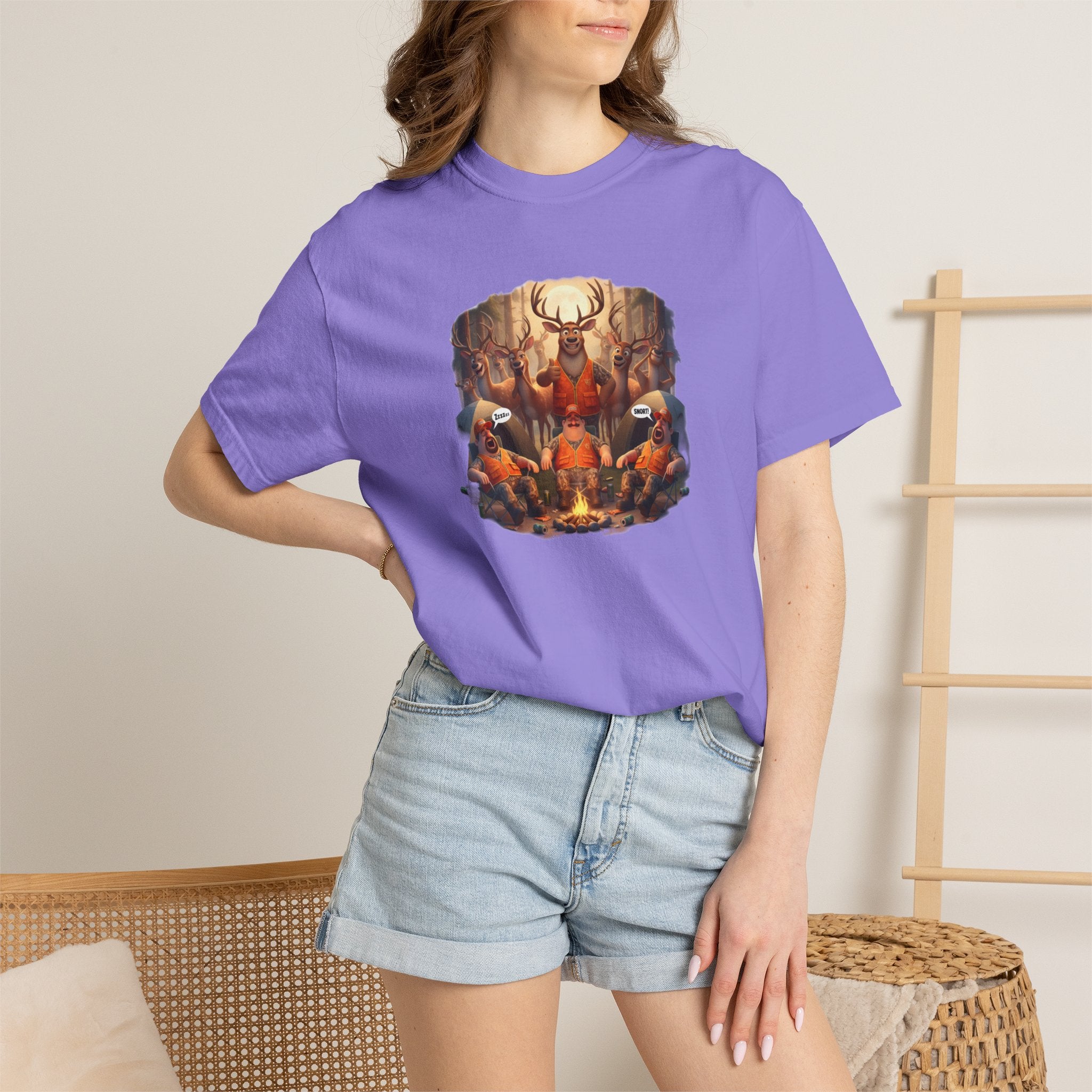 Deer Hunters Napping T-Shirt — Woodland Animal Illustration Tee