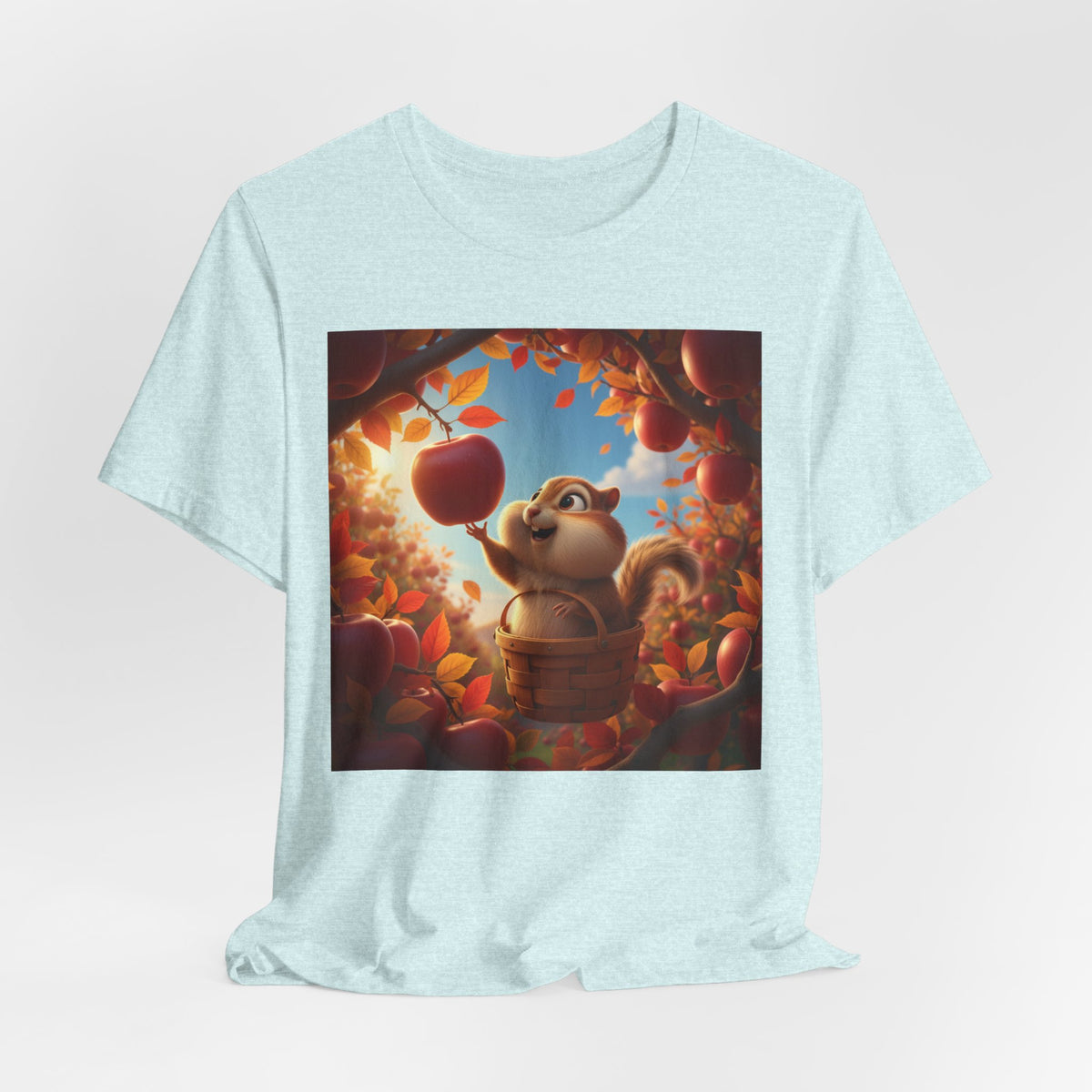 Autumn Squirrel Harvest T-Shirt — Cute Cartoon Squirrel Picking Apples