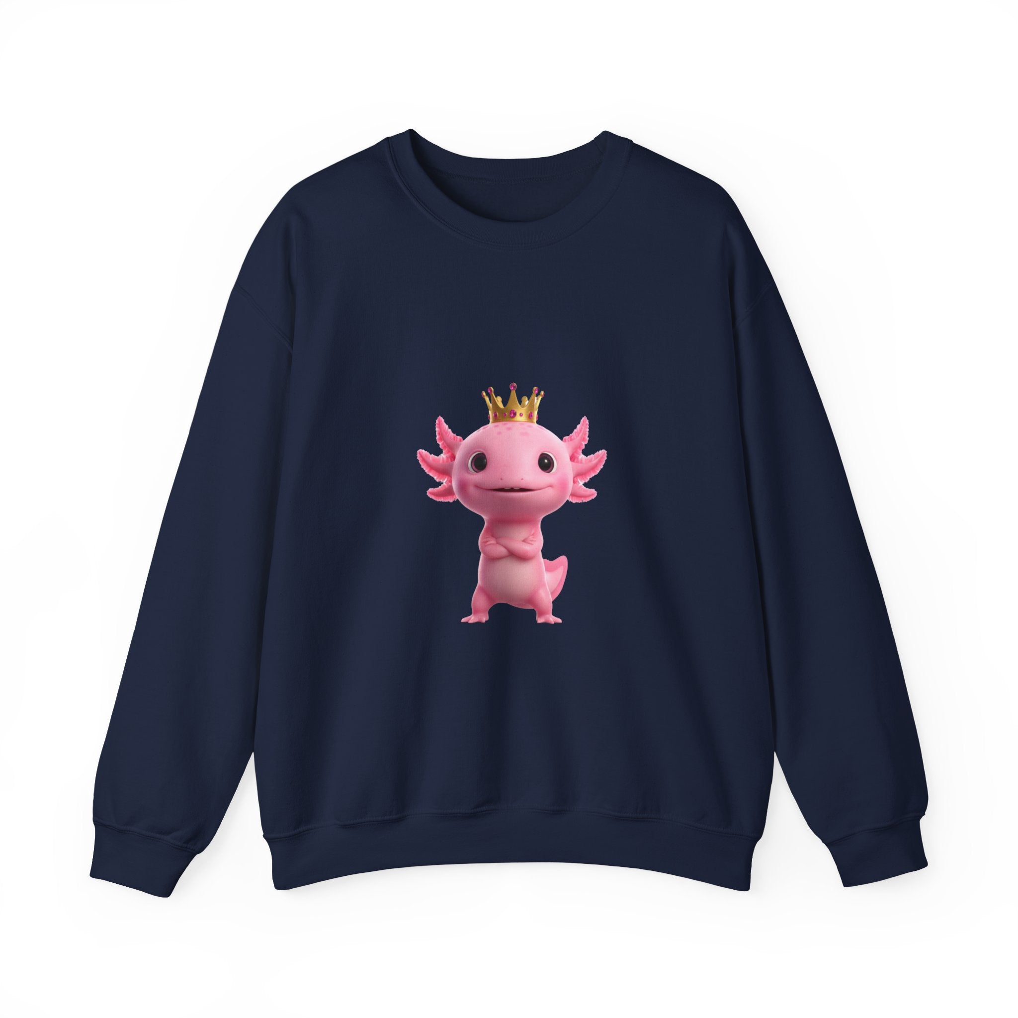 Axolotl Royal Crewneck Sweatshirt — Cute Pink Axolotl with Crown