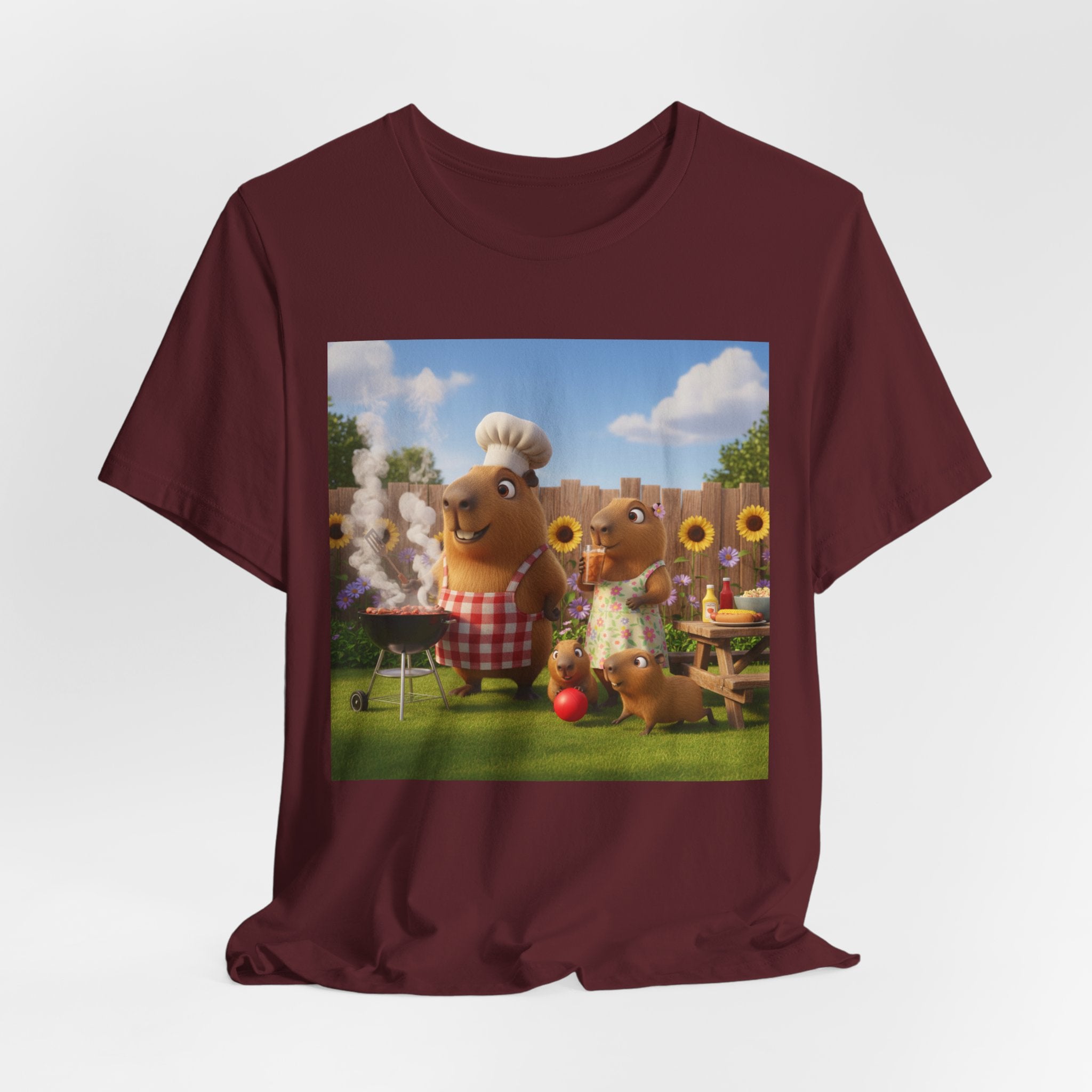 Capybara BBQ Cartoon T-Shirt — Cute Summer Picnic Graphic Tee