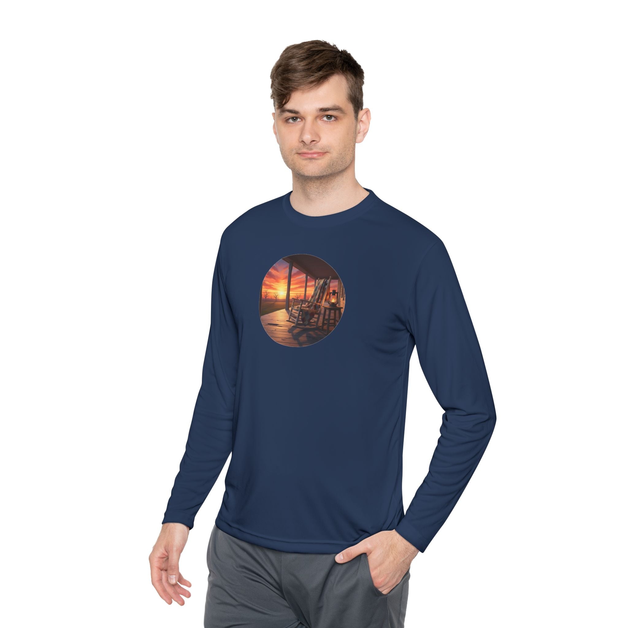 Sunset Porch Long Sleeve Tee — Coastal Beach Vibes Sunset Circle Graphic
