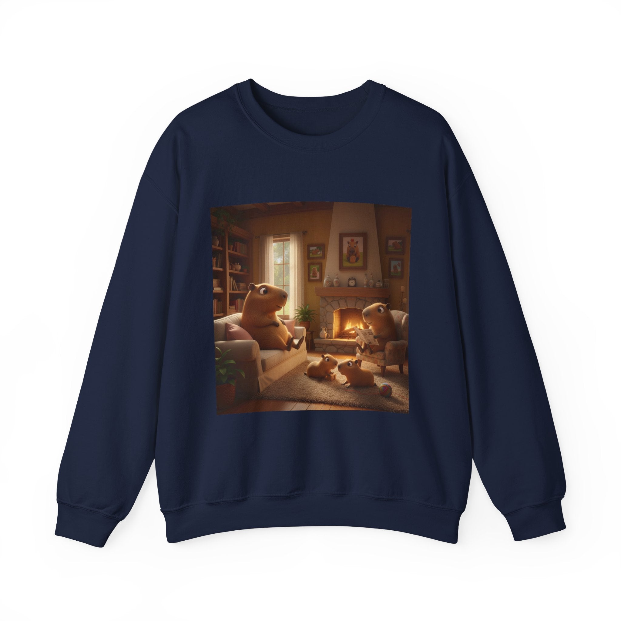 Capybara Family Fireplace Sweatshirt – Cute Night Crewneck