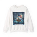 Crewneck Sweatshirt — Patriotic Guinea Pig  Rowing Boat with American Flag Graphic