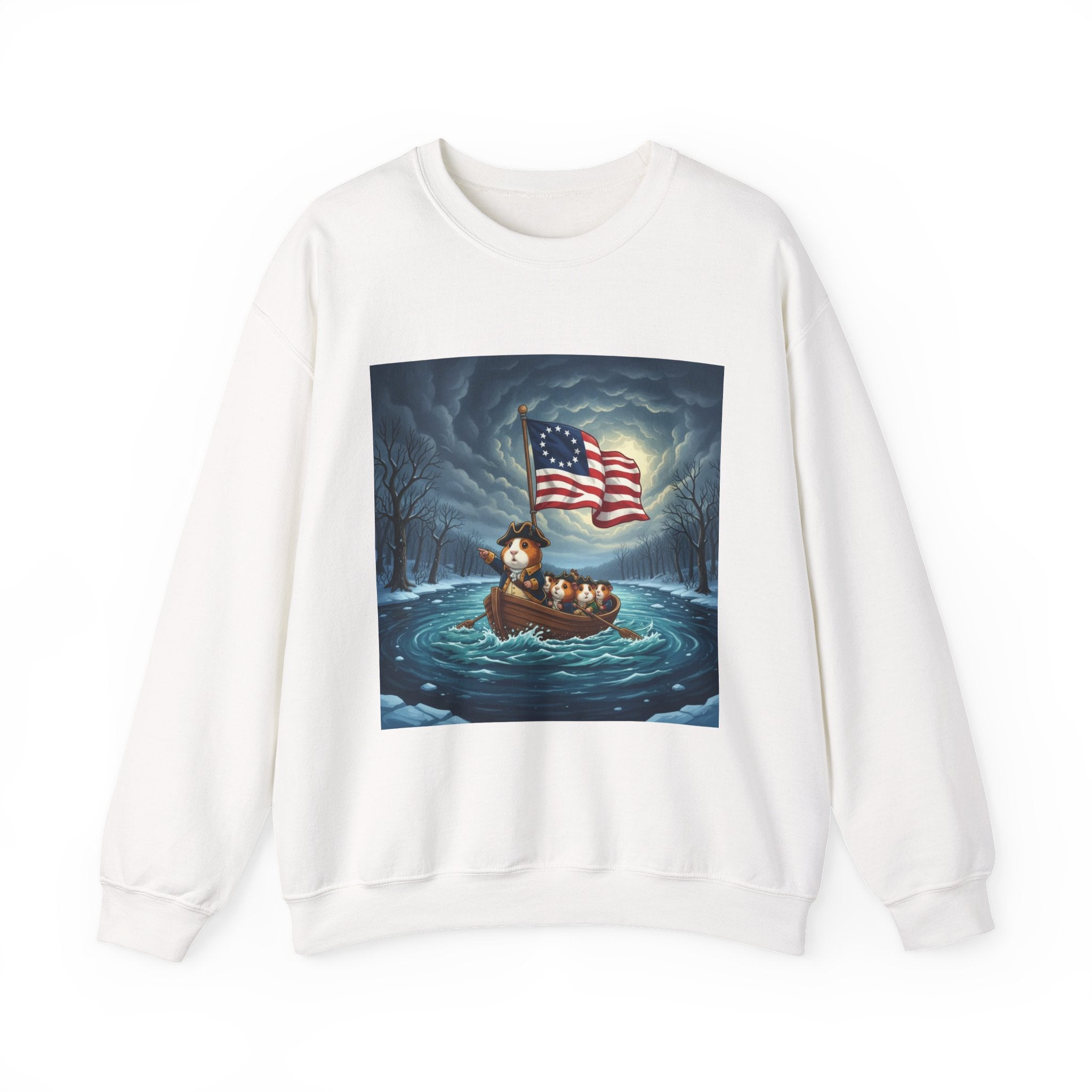 Crewneck Sweatshirt — Patriotic Guinea Pig  Rowing Boat with American Flag Graphic