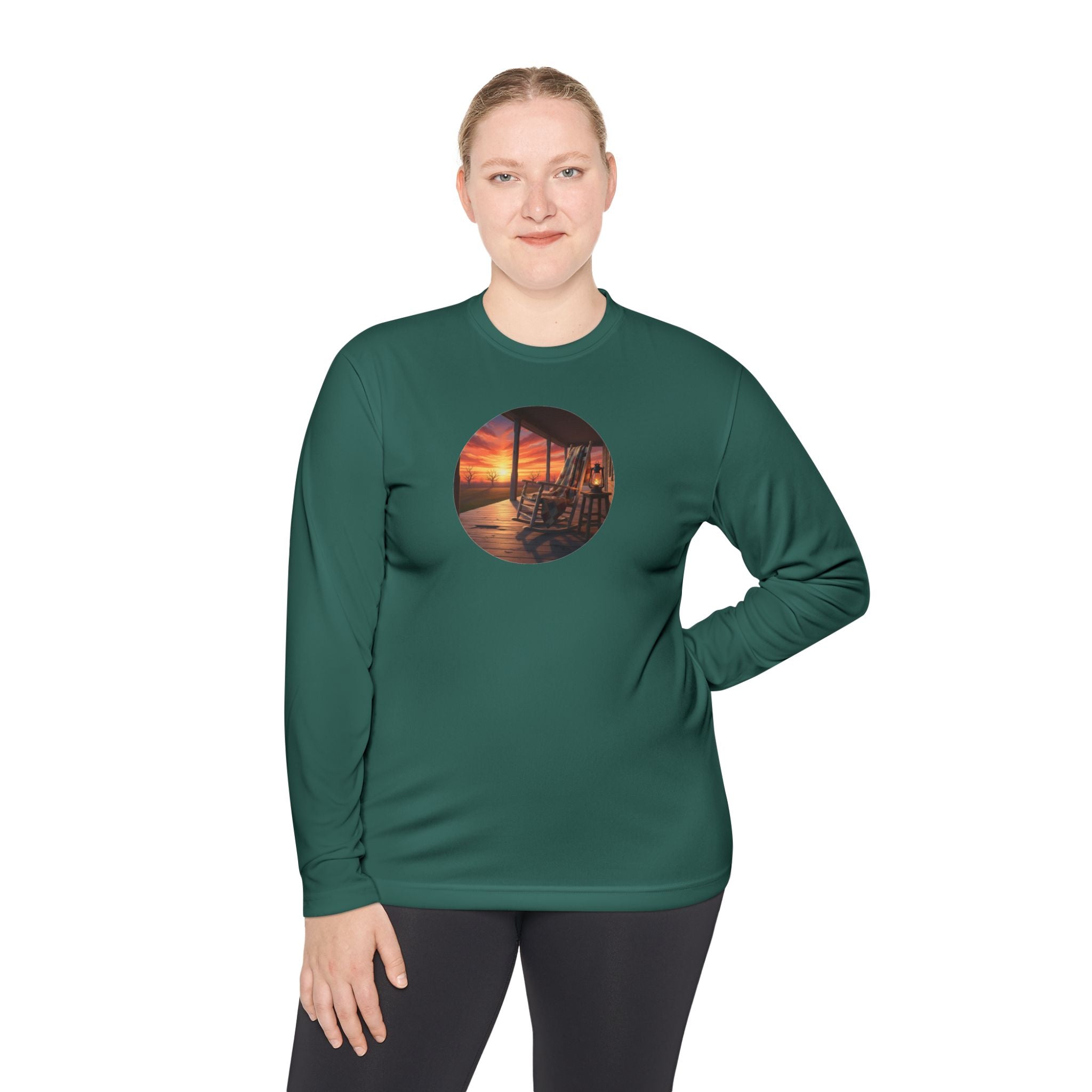 Sunset Porch Long Sleeve Tee — Coastal Beach Vibes Sunset Circle Graphic