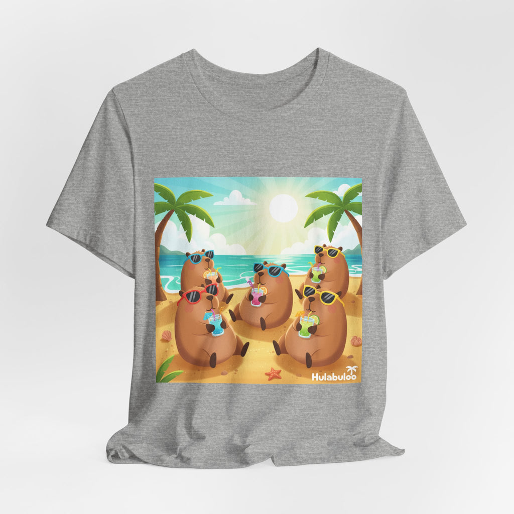 Capybara at the Beach Crew T‑Shirt — Cute Capybaras Sipping Cocktails Summer Tee