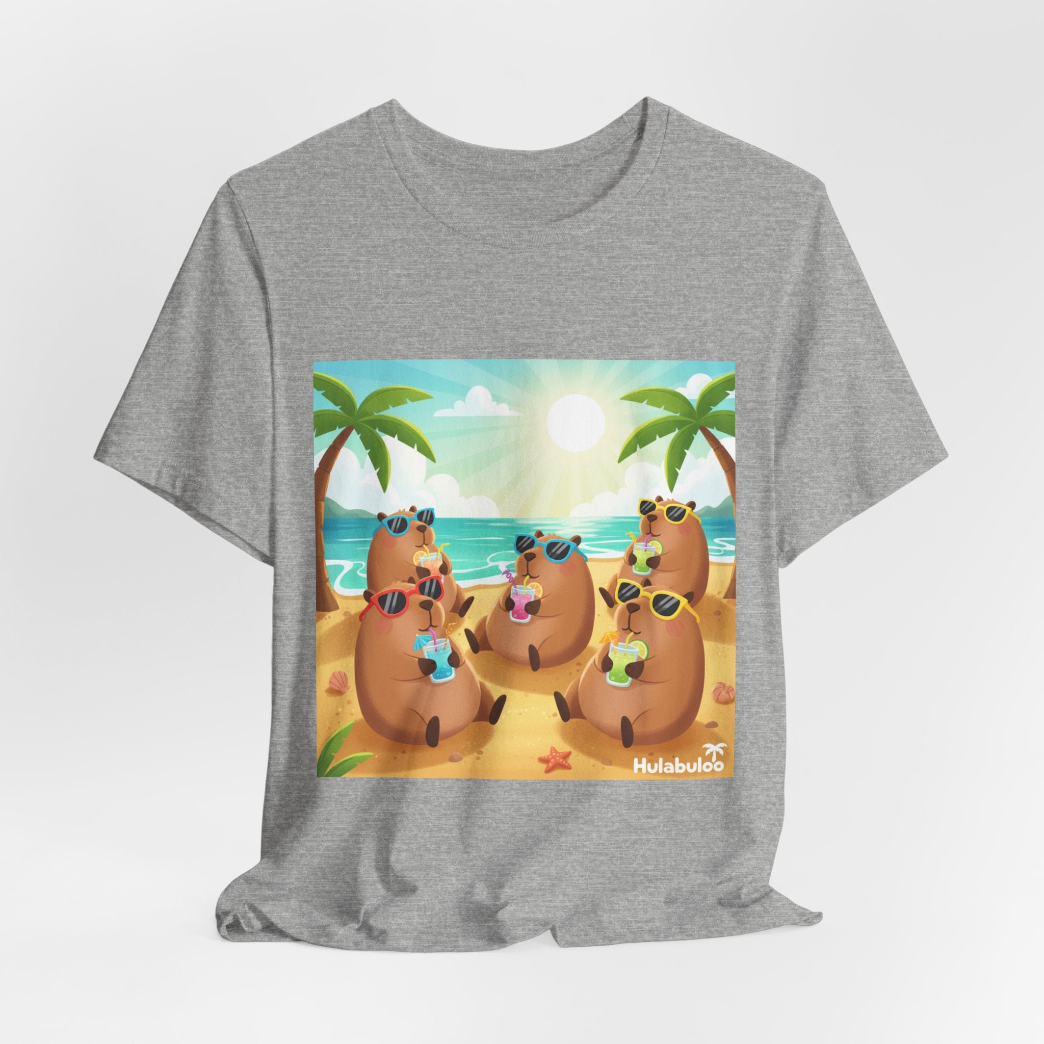 Capybara at the Beach Crew T‑Shirt — Cute Capybaras Sipping Cocktails Summer Tee