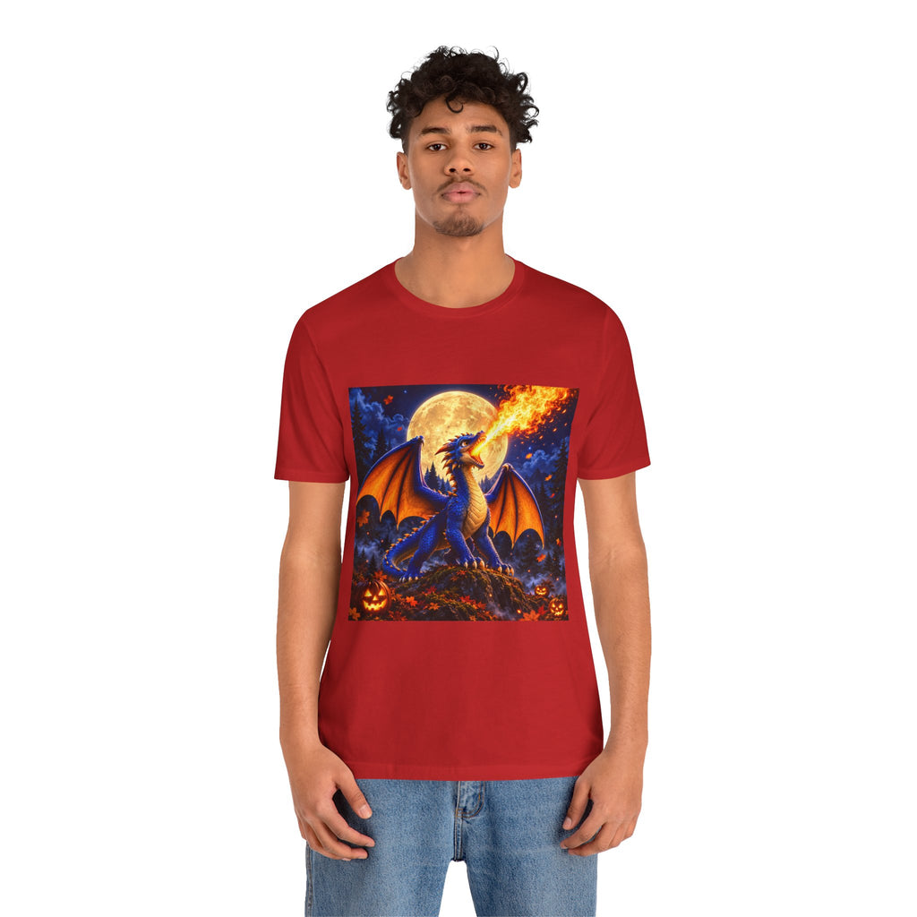 Dragon Fire Tee — Halloween Dragon T-Shirt with Full Moon & Pumpkins