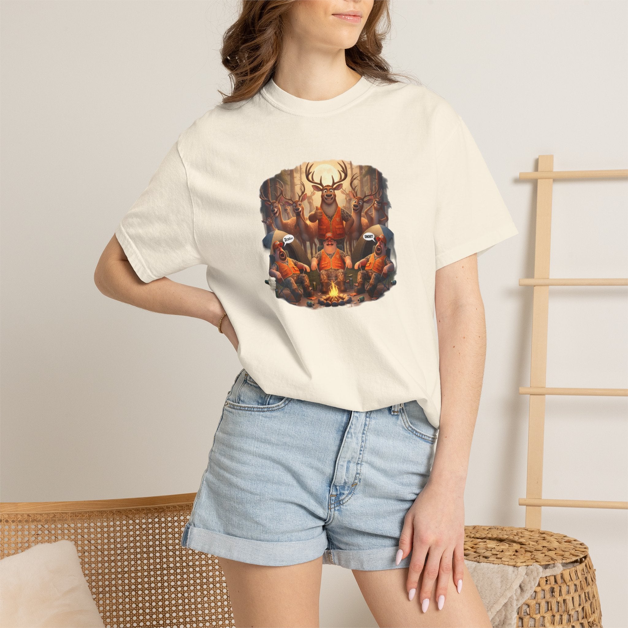 Deer Hunters Napping T-Shirt — Woodland Animal Illustration Tee
