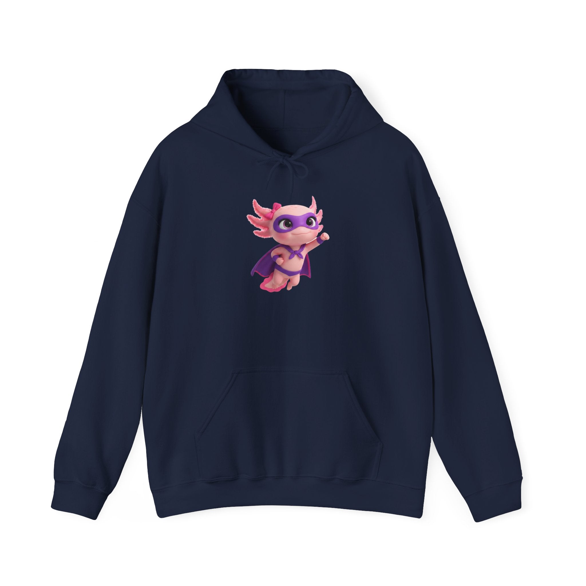 Axolotl Superhero Girl Hoodie — Cute Pink Axolotl with Cape Sweatshirt