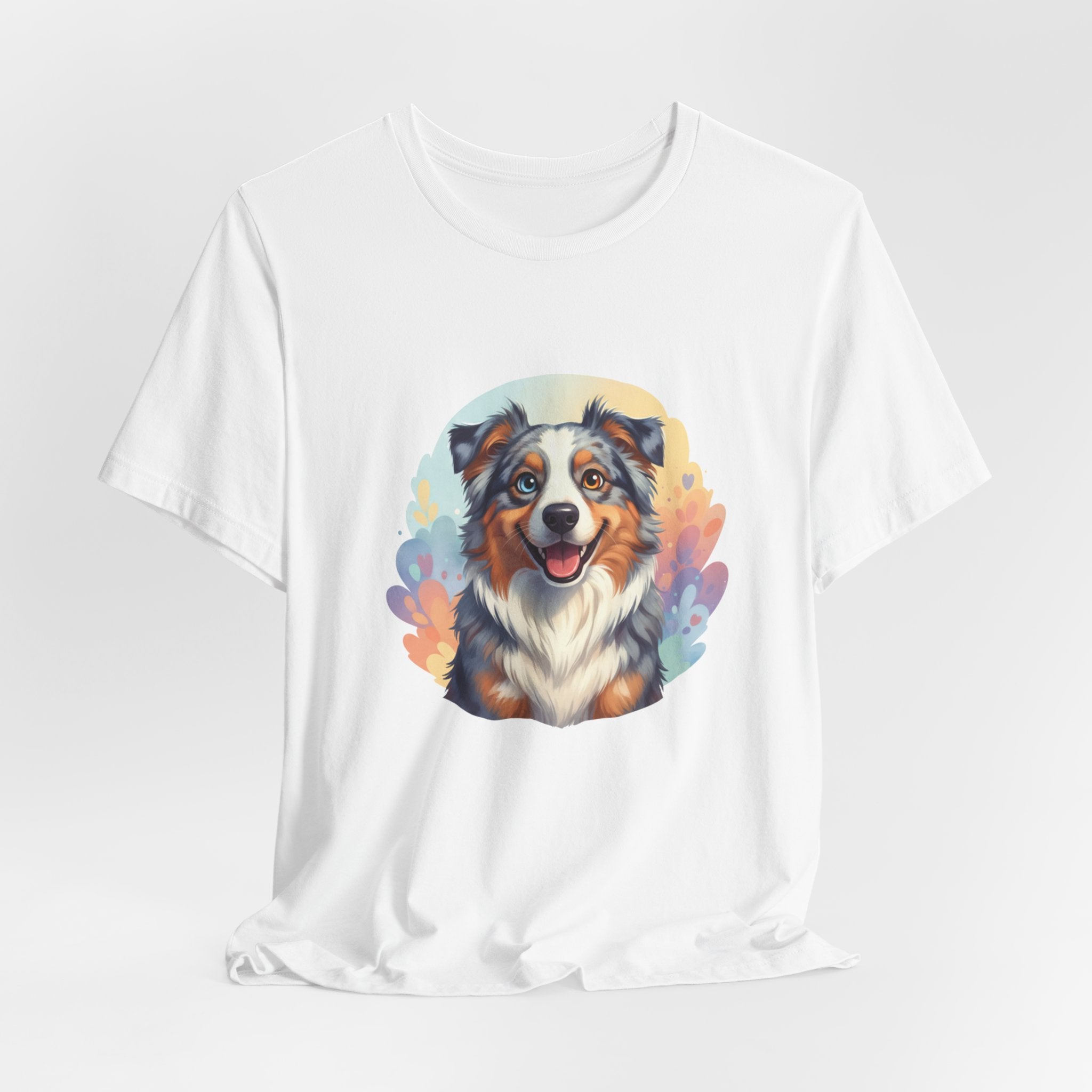 Australian Shepherd Dog Portrait T‑Shirt — Colorful Watercolor Pet Tee